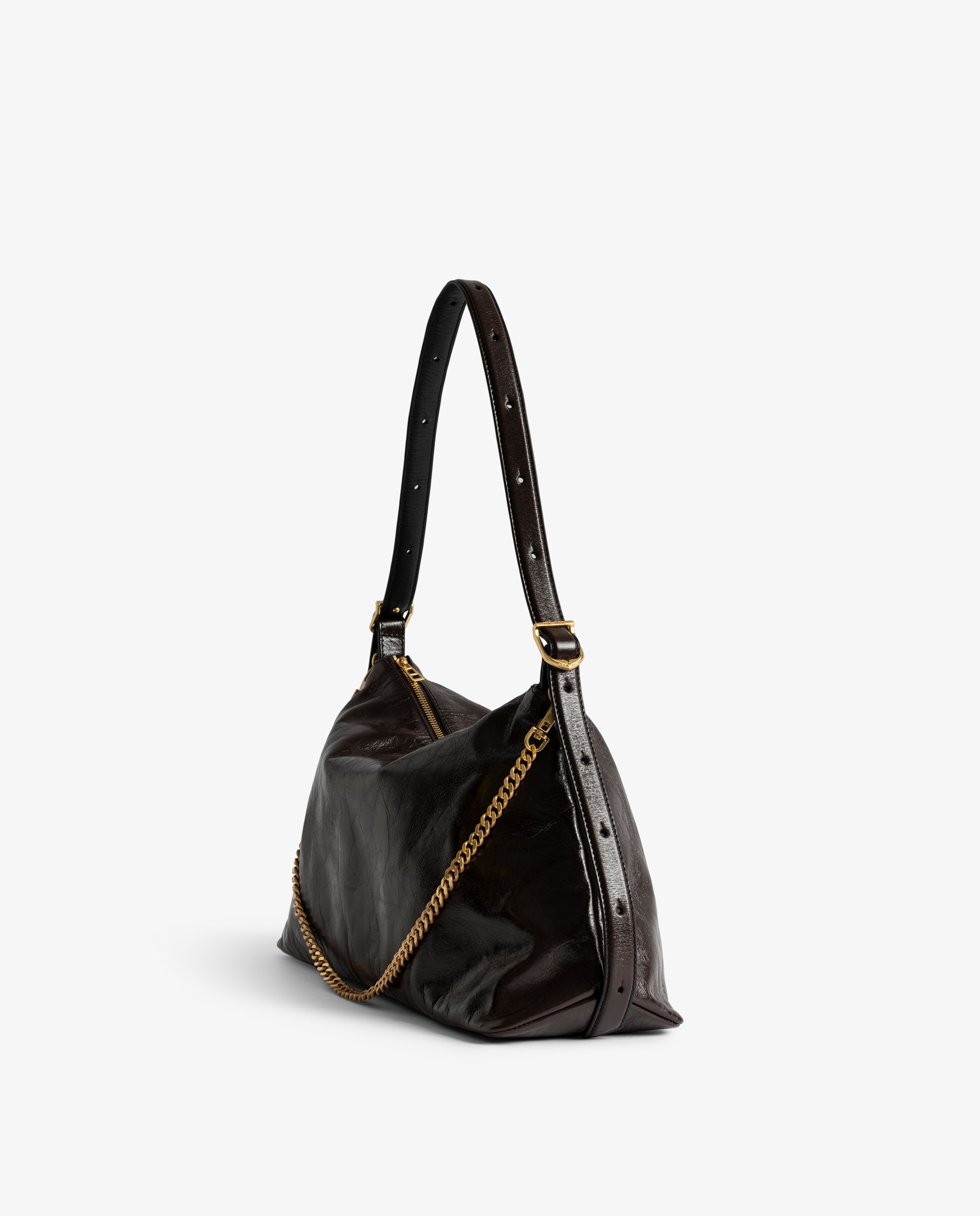 Bolso de mano mediano de piel con efecto vintage, cadena y strass - Zadig & Voltaire - Marrón oscuro Marrón oscuro-4