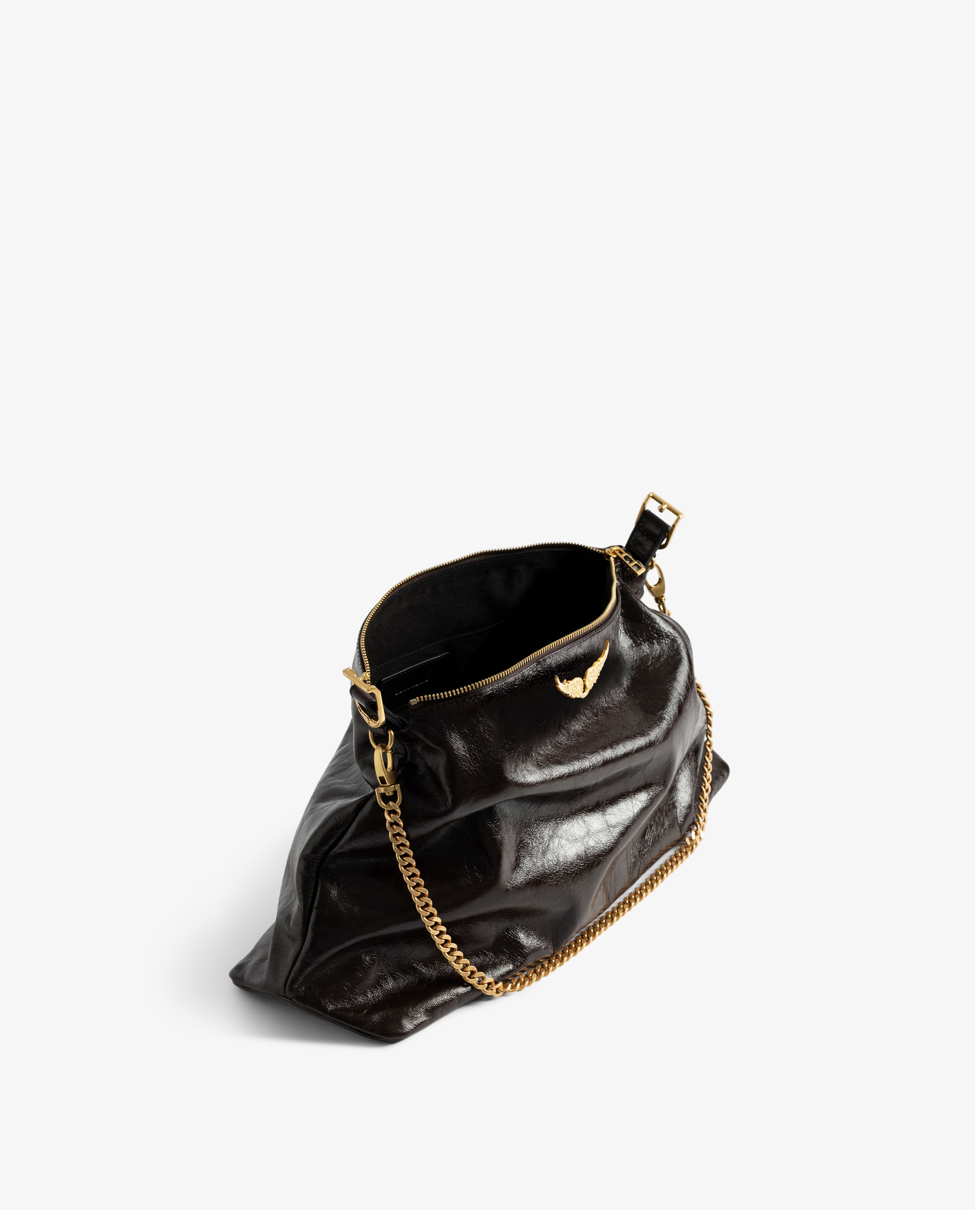 Bolso de mano mediano de piel con efecto vintage, cadena y strass - Zadig & Voltaire - Marrón oscuro Marrón oscuro-6