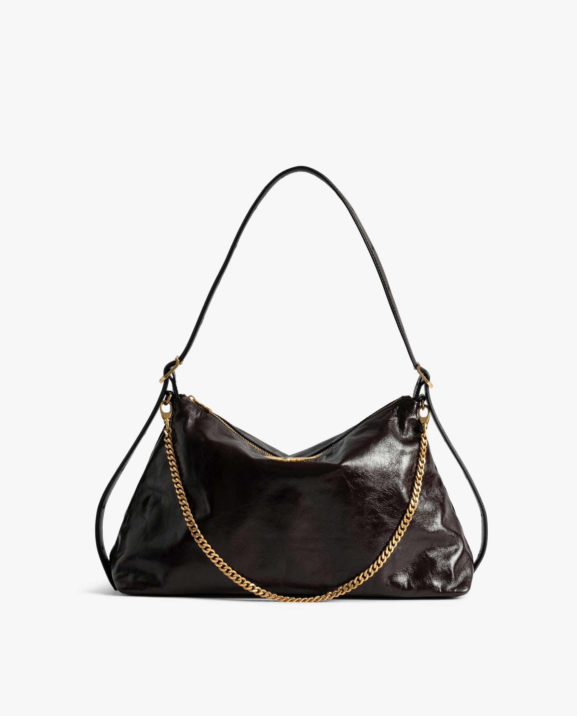 Bolso de mano mediano de piel con efecto vintage, cadena y strass - Zadig & Voltaire - Marrón oscuro Marrón oscuro-7