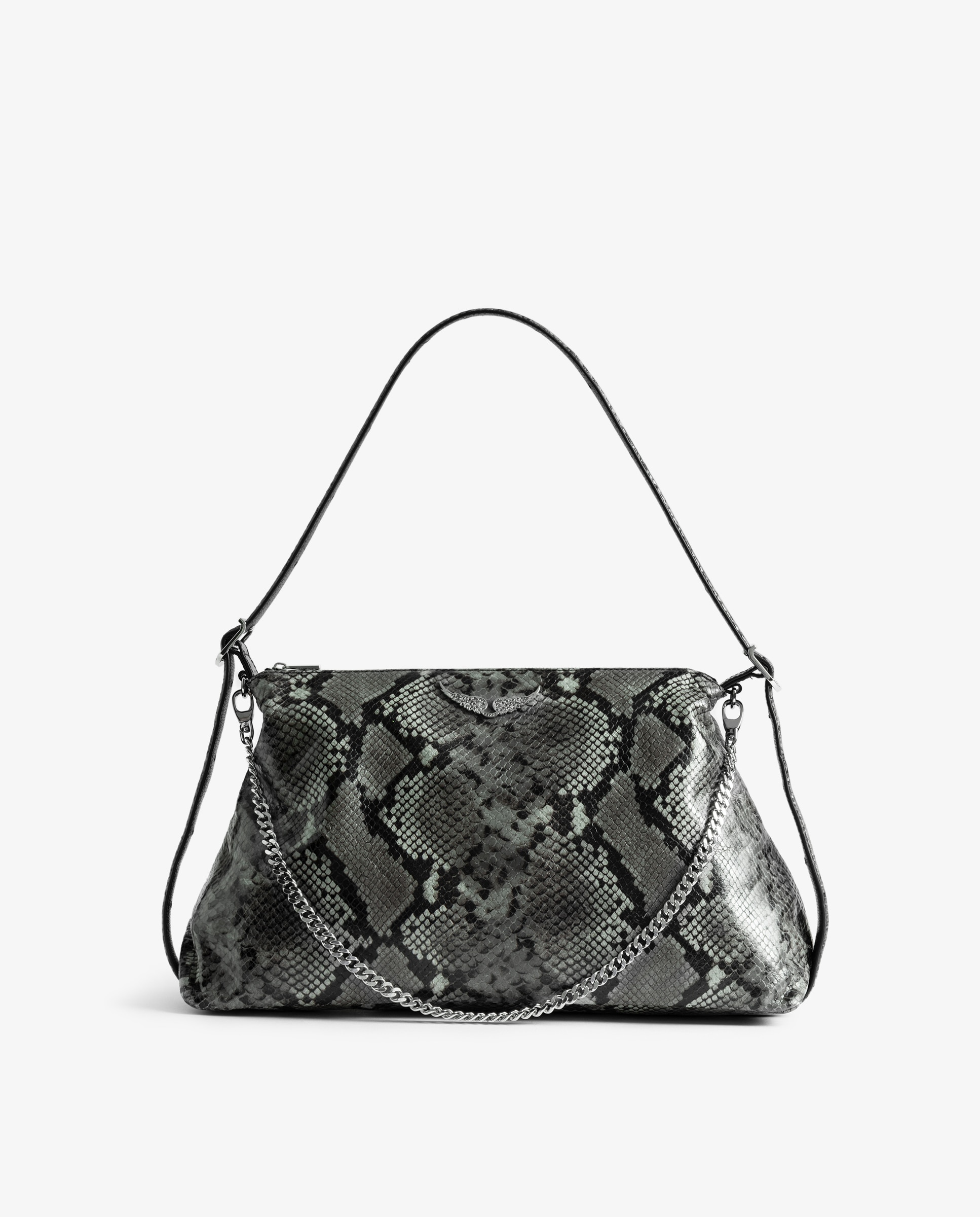 Bolso de mano mediano de cuero efecto pitón - Zadig & Voltaire - Gris Gris-1