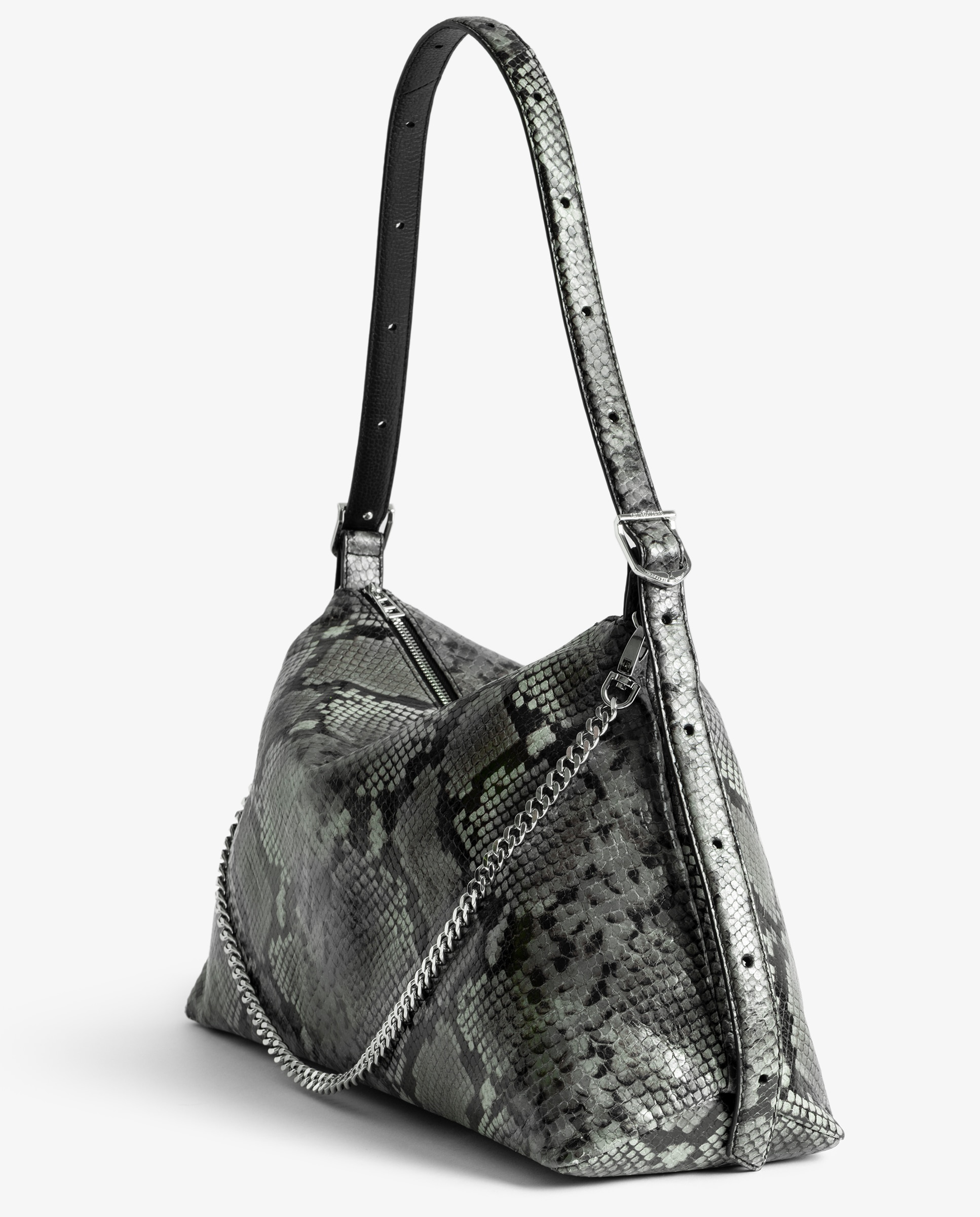 Bolso de mano mediano de cuero efecto pitón - Zadig & Voltaire - Gris Gris-4