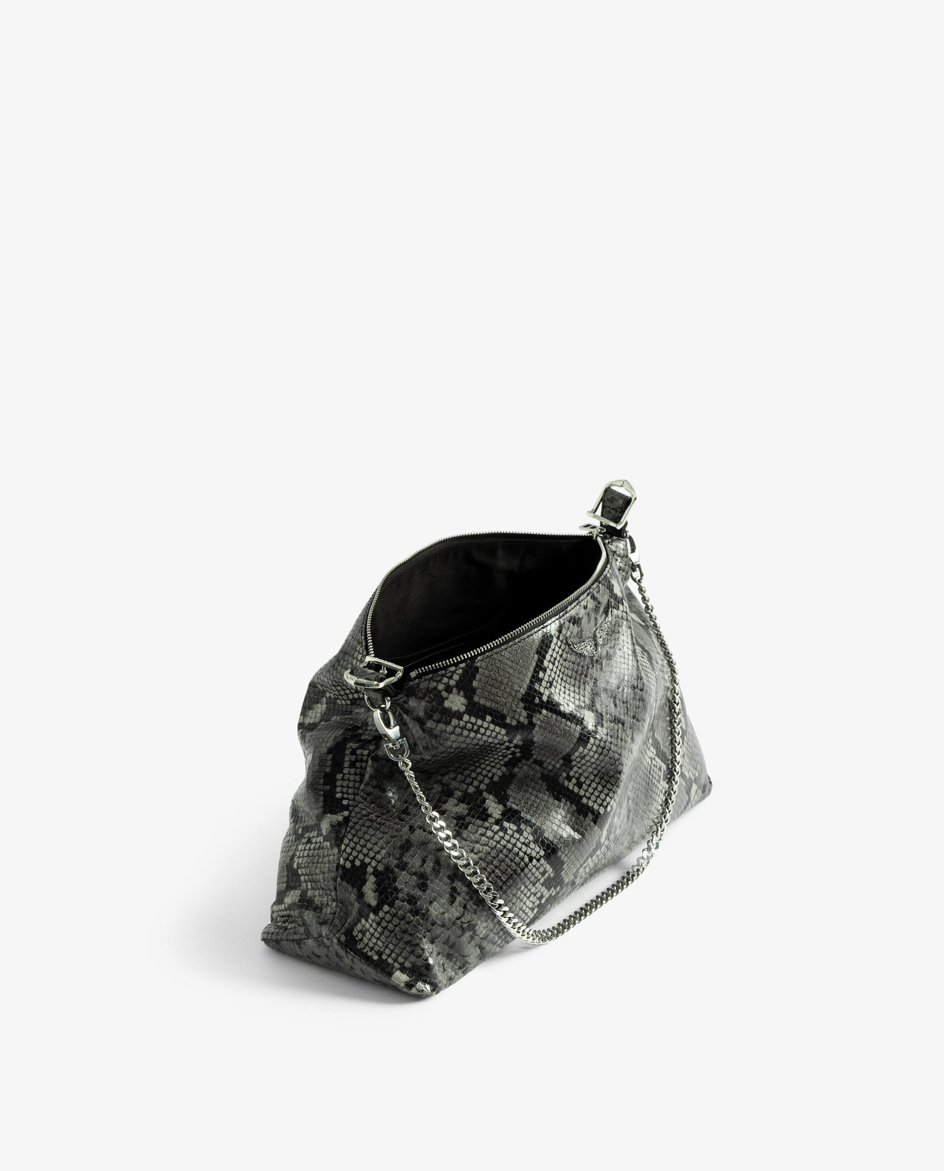 Bolso de mano mediano de cuero efecto pitón - Zadig & Voltaire - Gris Gris-6
