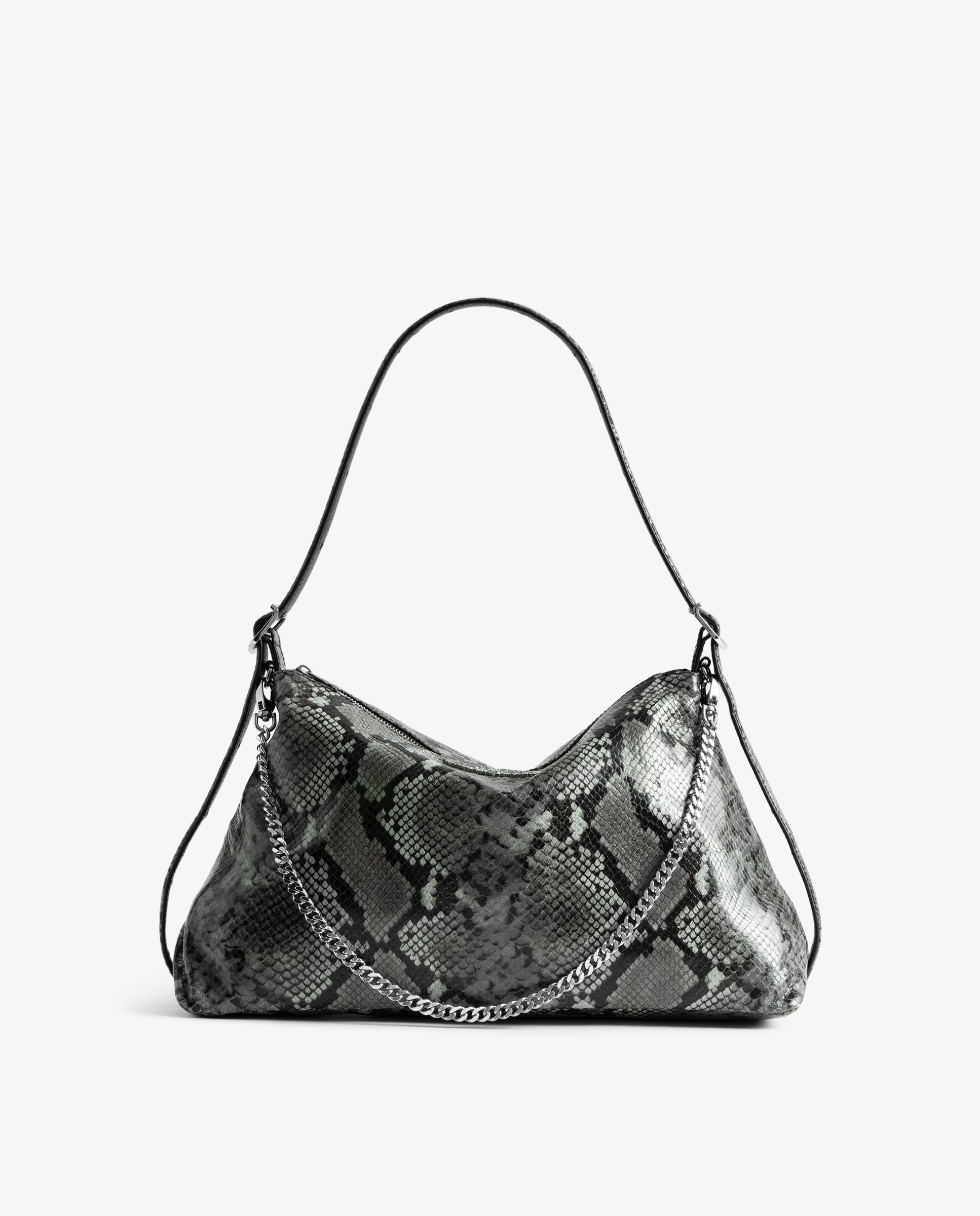 Bolso de mano mediano de cuero efecto pitón - Zadig & Voltaire - Gris Gris-7