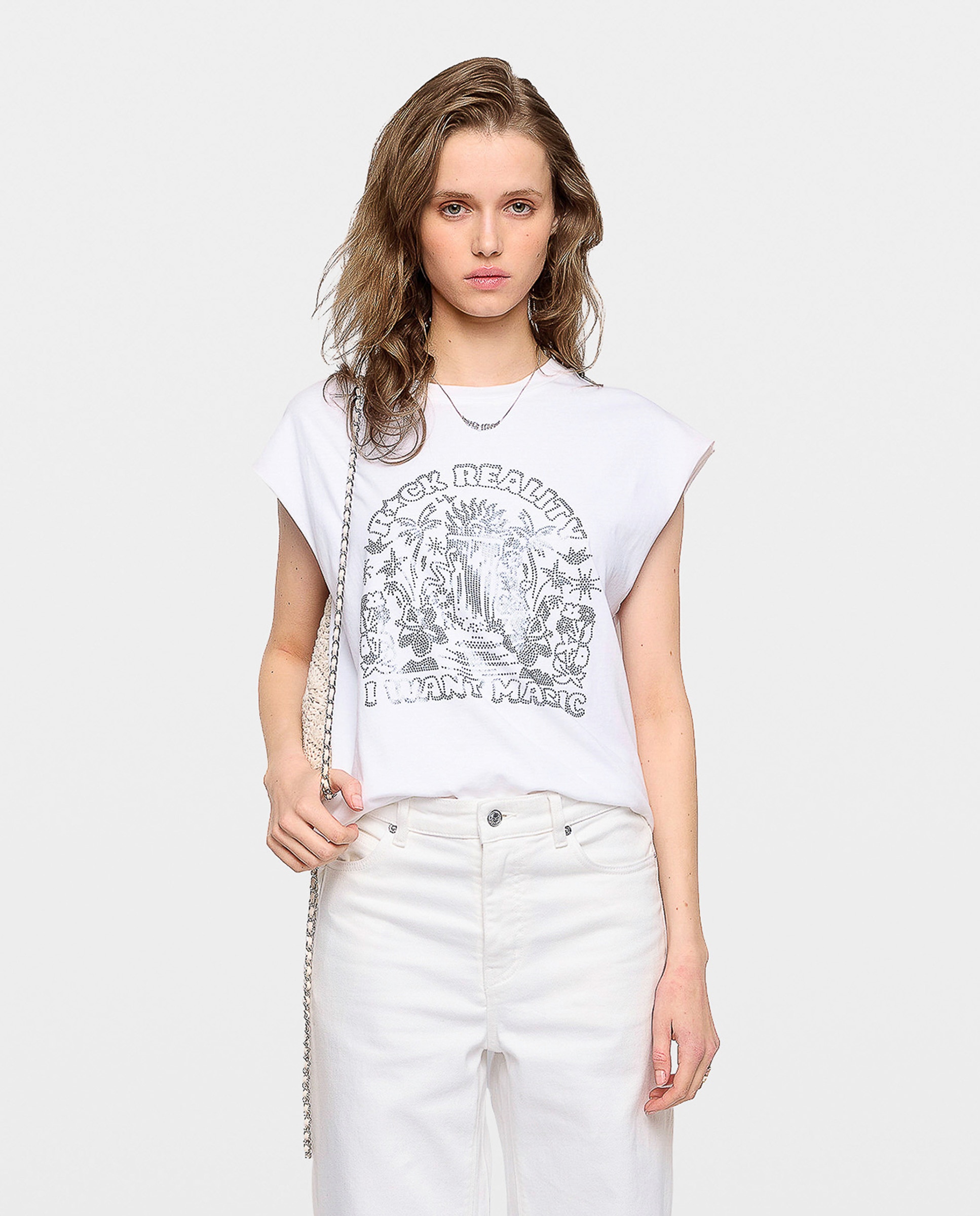 Camiseta de mujer sin mangas con strass en algodón - Zadig & Voltaire - Blanco Blanco-1