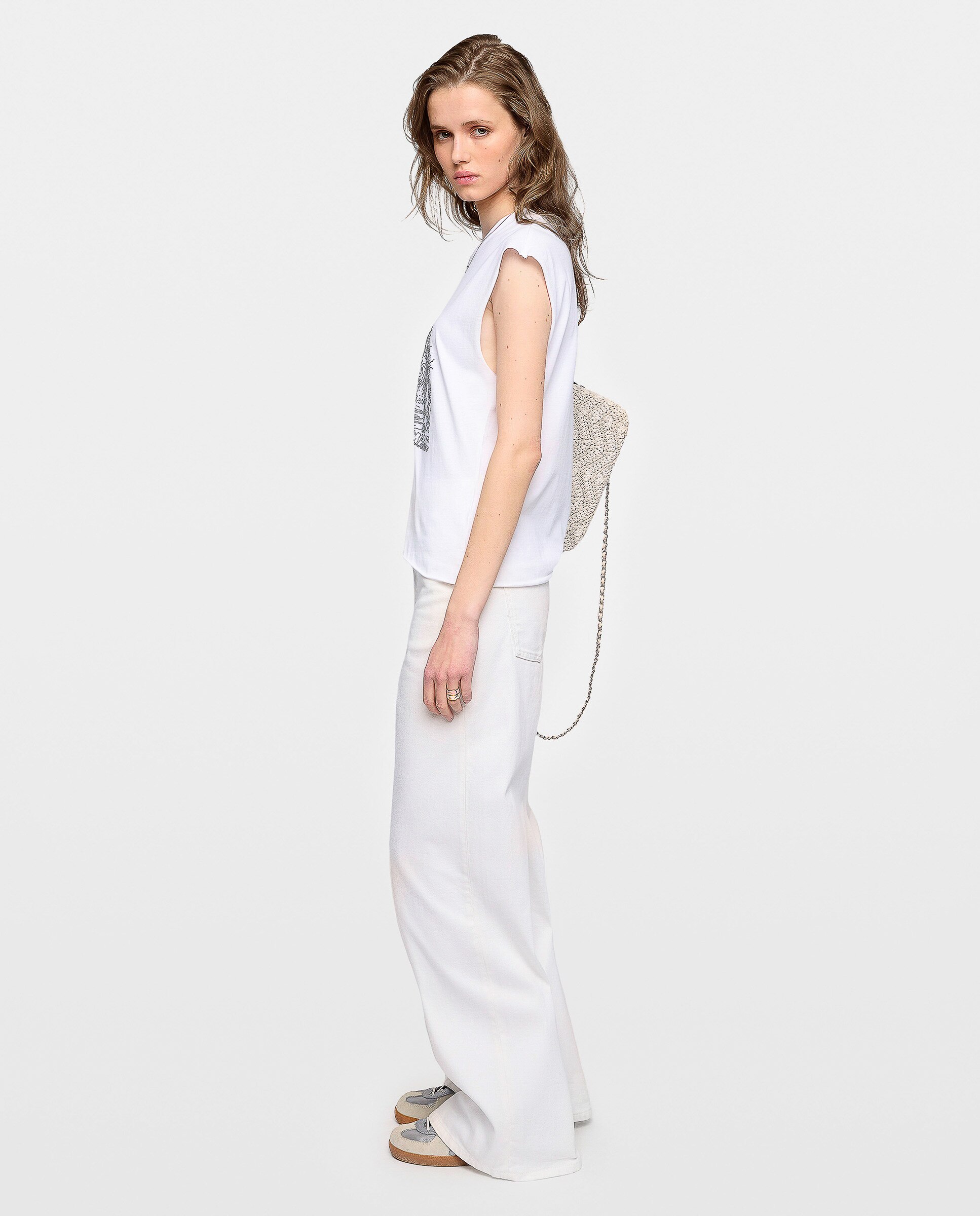 Camiseta de mujer sin mangas con strass en algodón - Zadig & Voltaire - Blanco Blanco-3