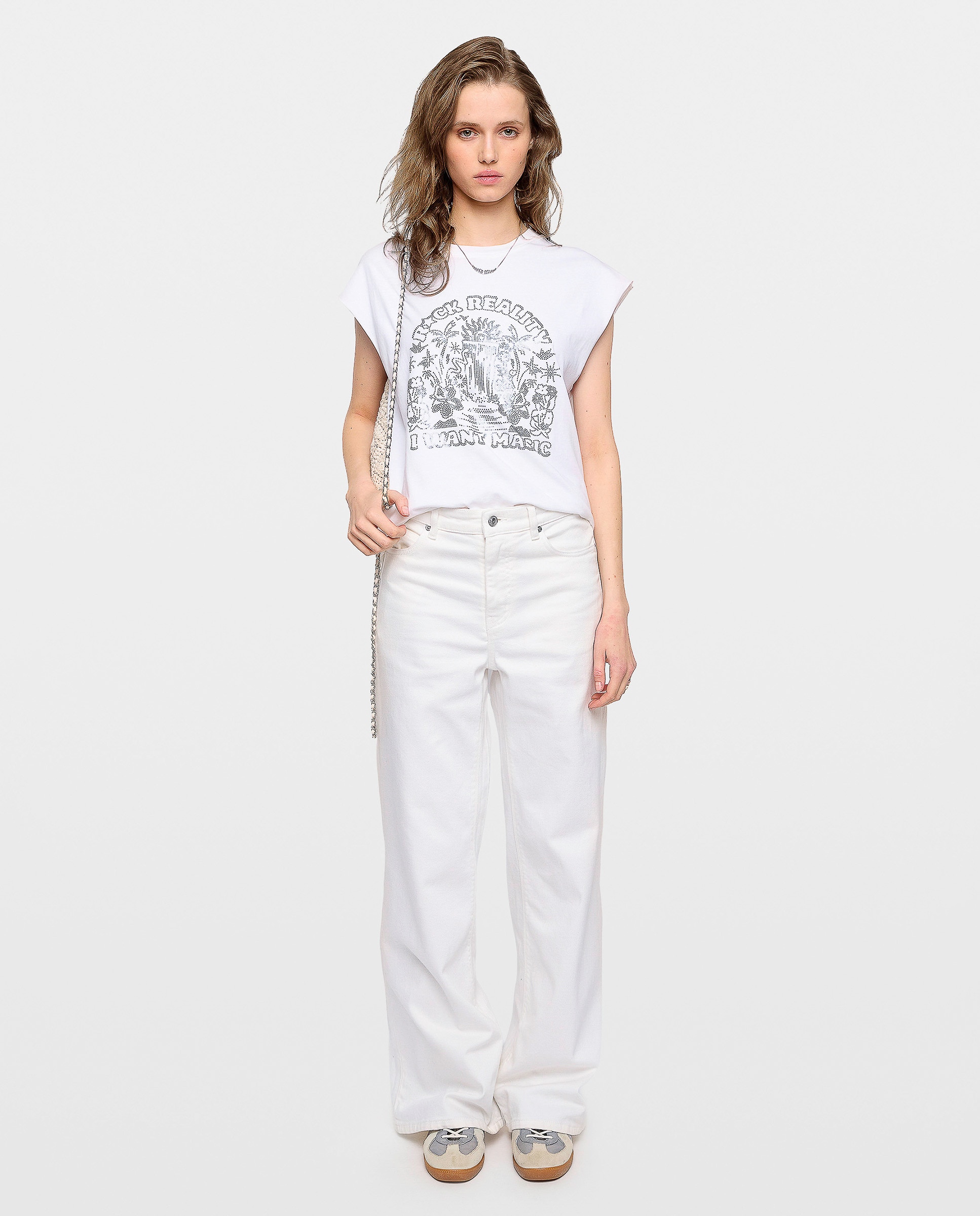 Camiseta de mujer sin mangas con strass en algodón - Zadig & Voltaire - Blanco Blanco-4