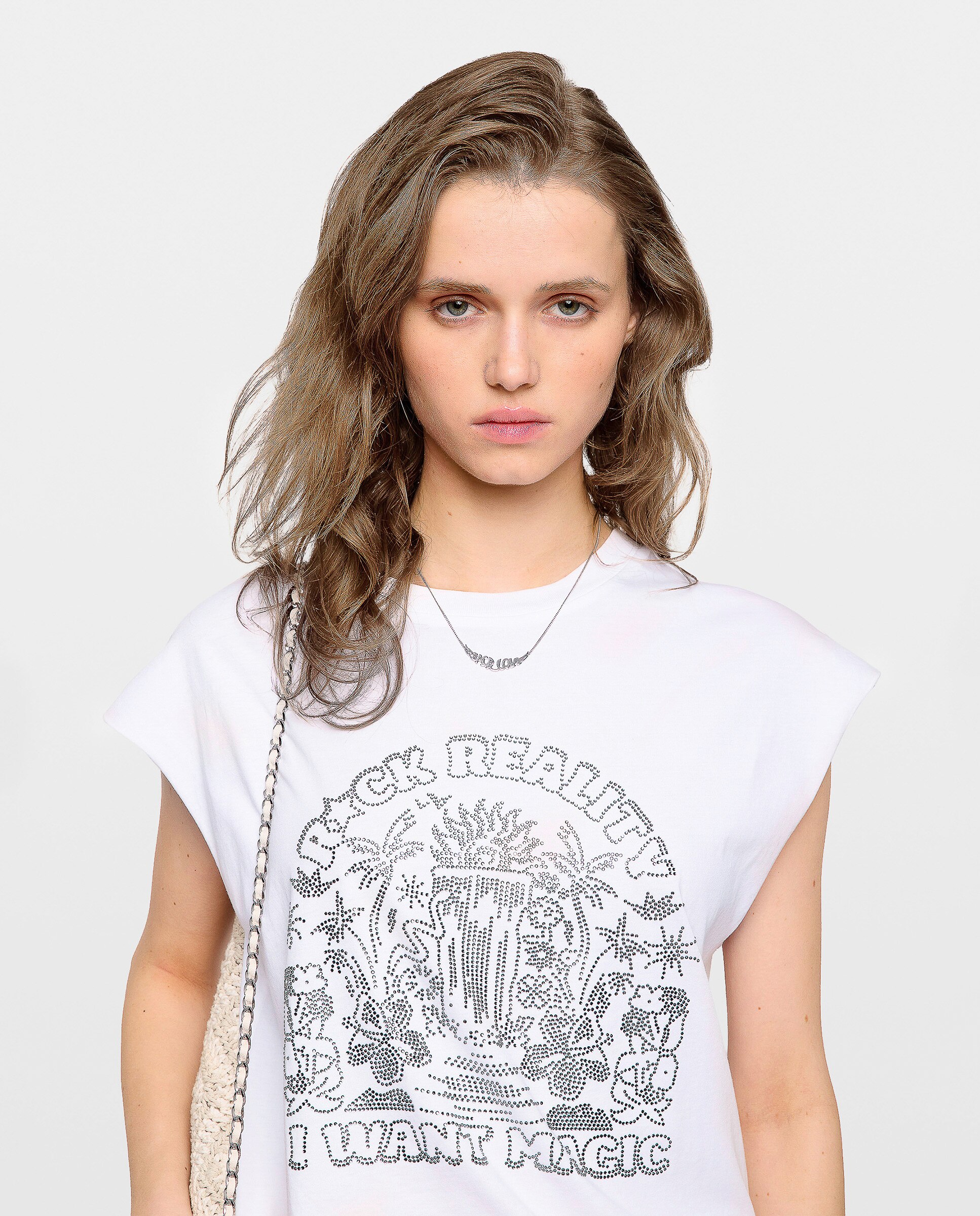 Camiseta de mujer sin mangas con strass en algodón - Zadig & Voltaire - Blanco Blanco-5