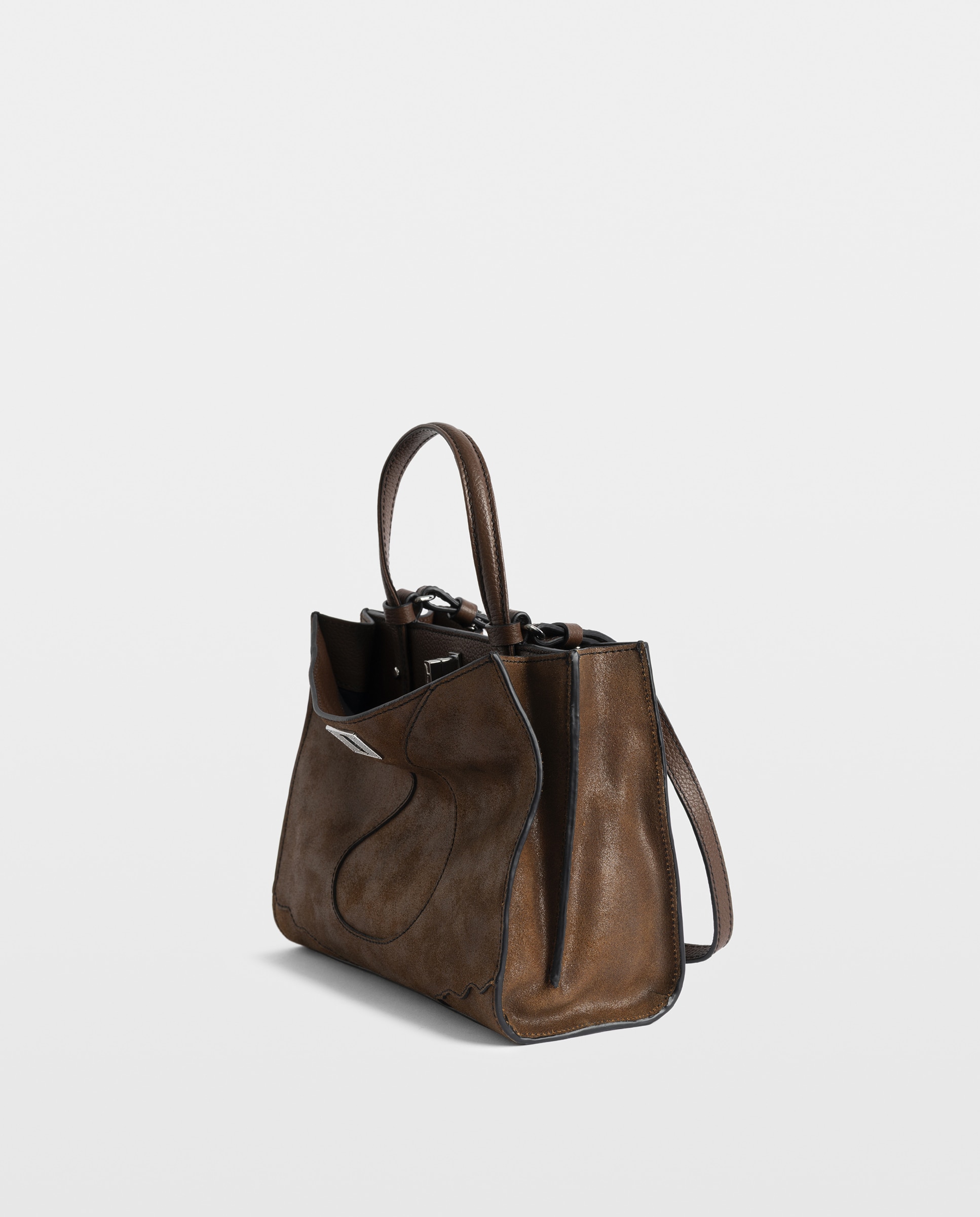 Bolso mini de ante con efecto desgastado y cierre distintivo - Zadig & Voltaire - Marrón Marrón-3