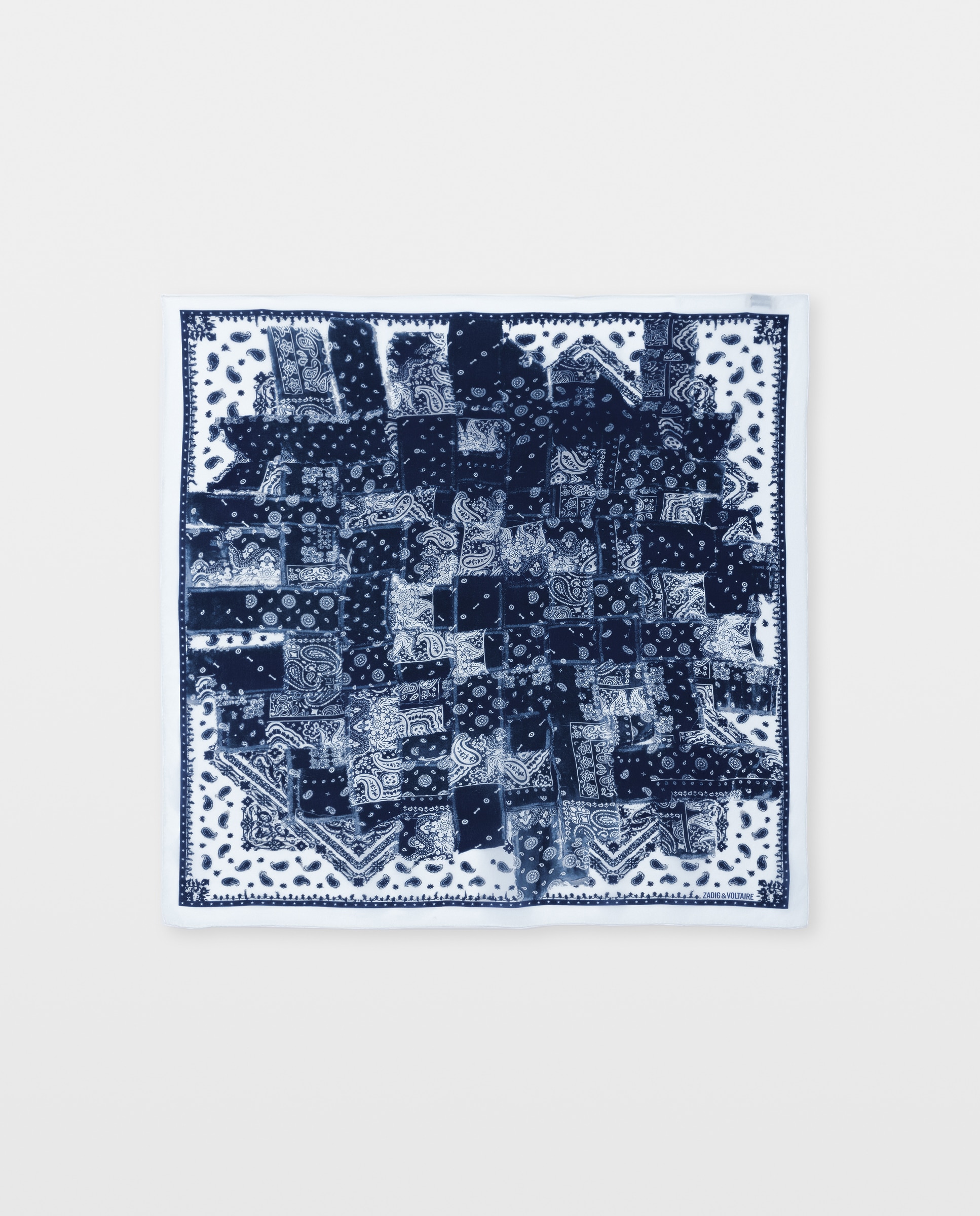 Pañuelo de seda con estampado bandana patchwork estilo denim - Zadig & Voltaire - Blanco Blanco-1