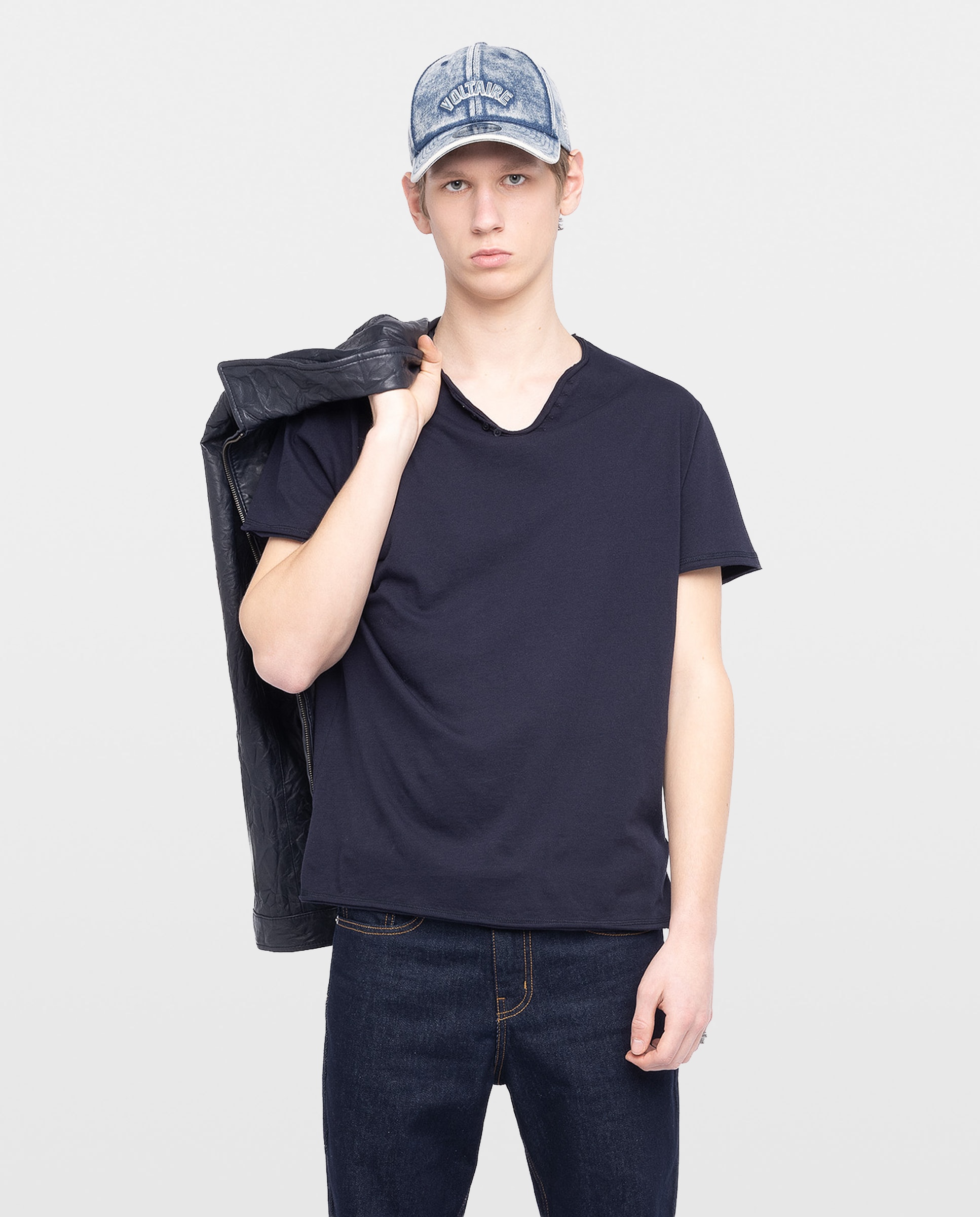 Imagen 0 de Camiseta tunecina de manga corta de hombre algodón Azul marino