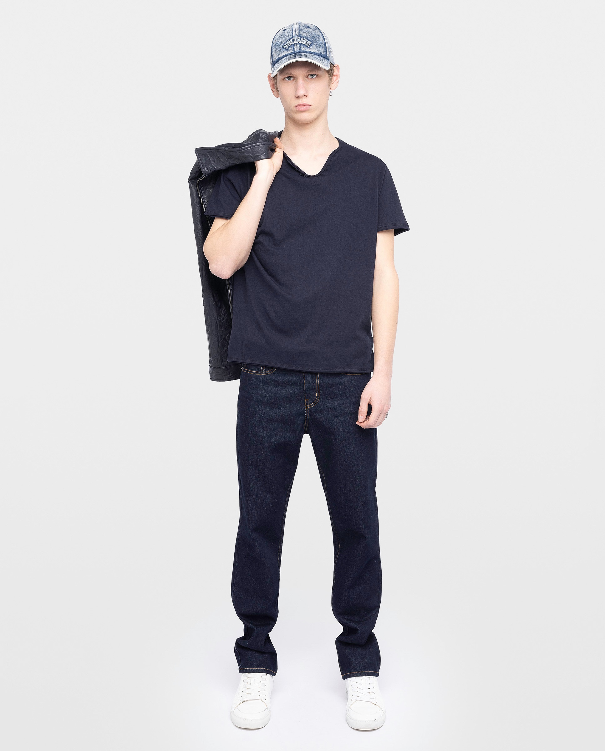 Camiseta tunecina de manga corta de hombre algodón - Zadig & Voltaire - Azul marino Azul marino-3