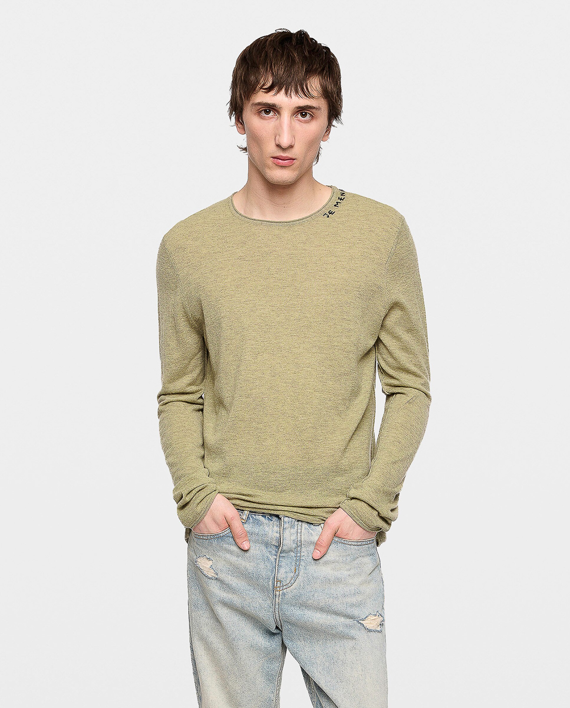 Imagen 0 de Jersey de cachemira pluma de hombre cuello redondo manga larga Verde