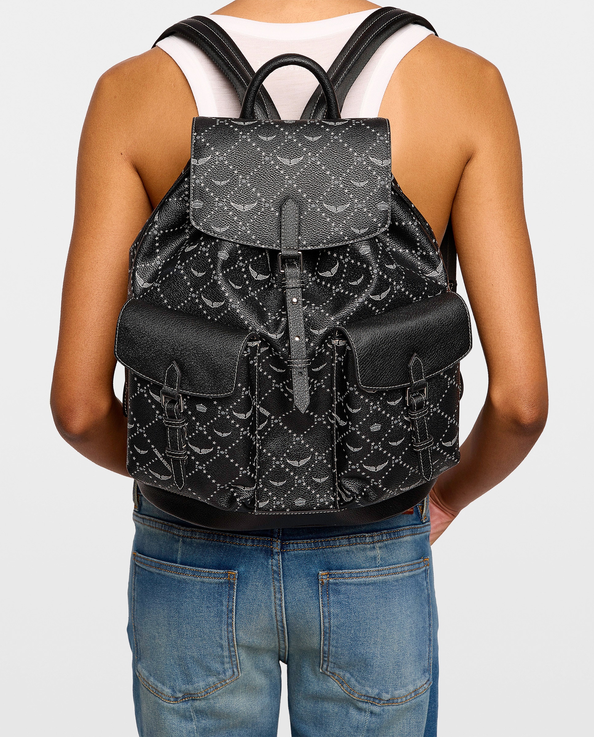 Mochila de viaje mediana en lona revestida con monograma - Zadig & Voltaire - Negro Negro-2