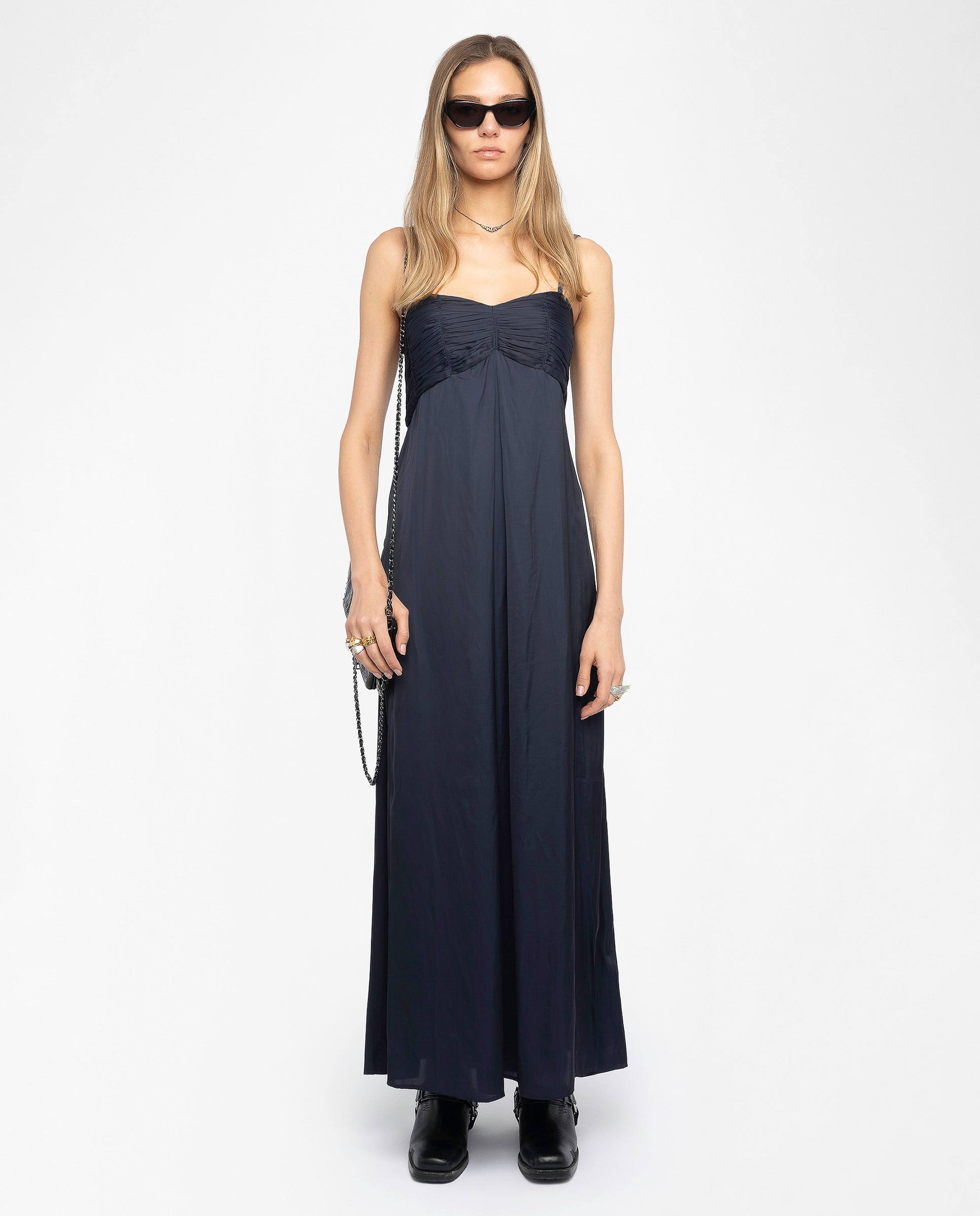 Zadig & Voltaire - Vestido largo lencero de satén japonés con corpiño plisado.