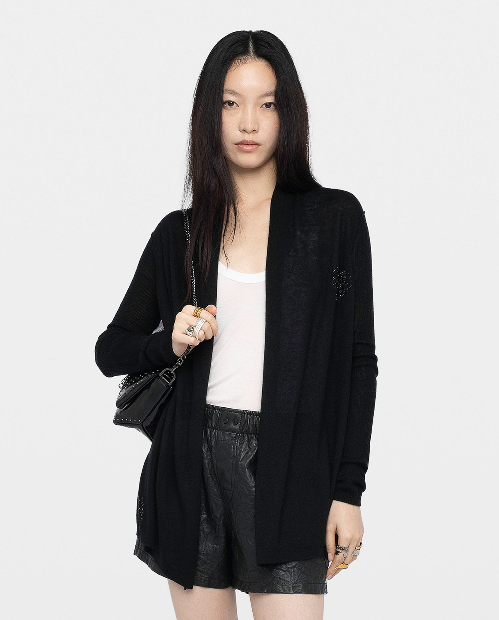 Cárdigan de mujer 100% cachemira largo con cuello chal - Zadig & Voltaire - Negro Negro-1