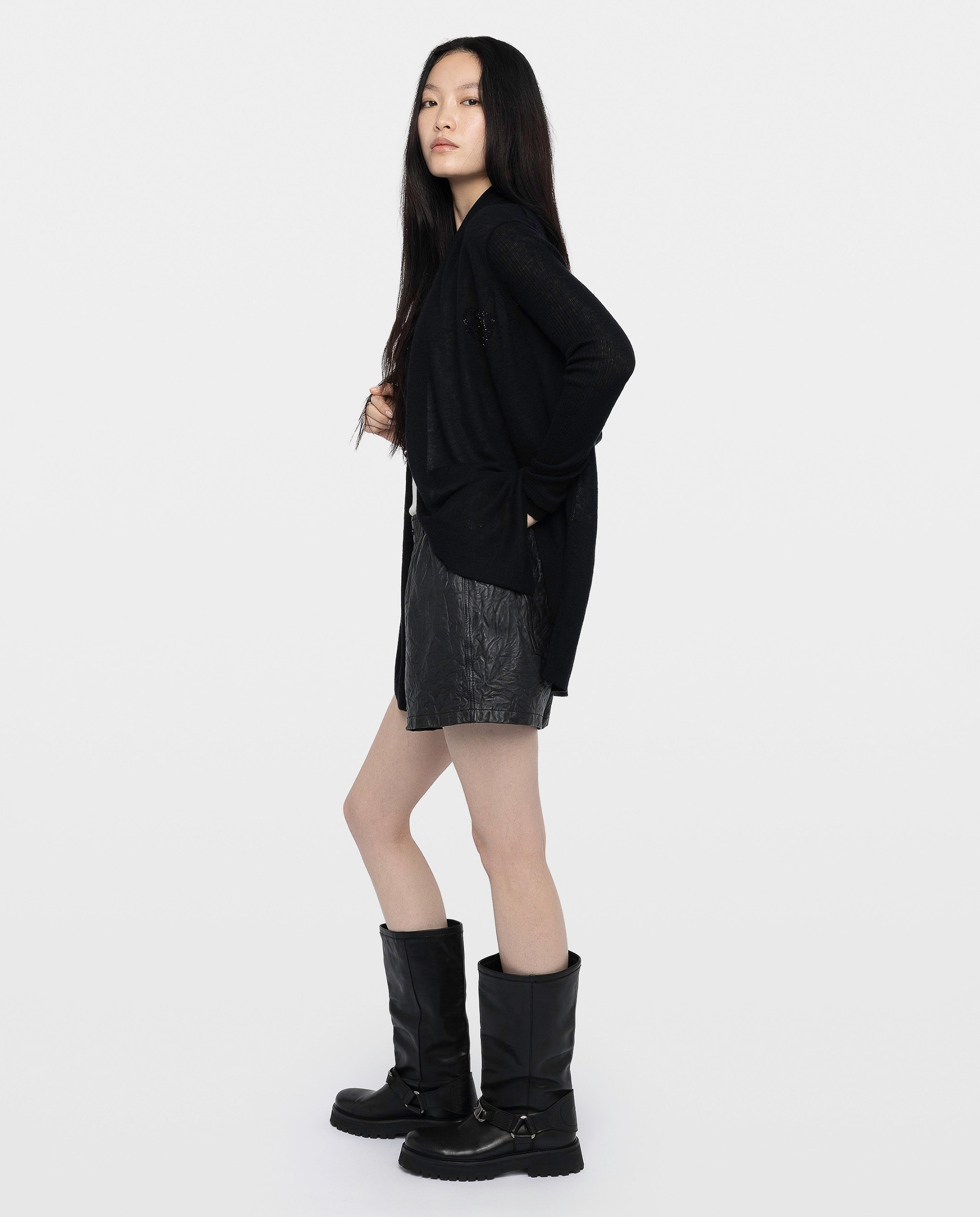 Cárdigan de mujer 100% cachemira largo con cuello chal - Zadig & Voltaire - Negro Negro-3