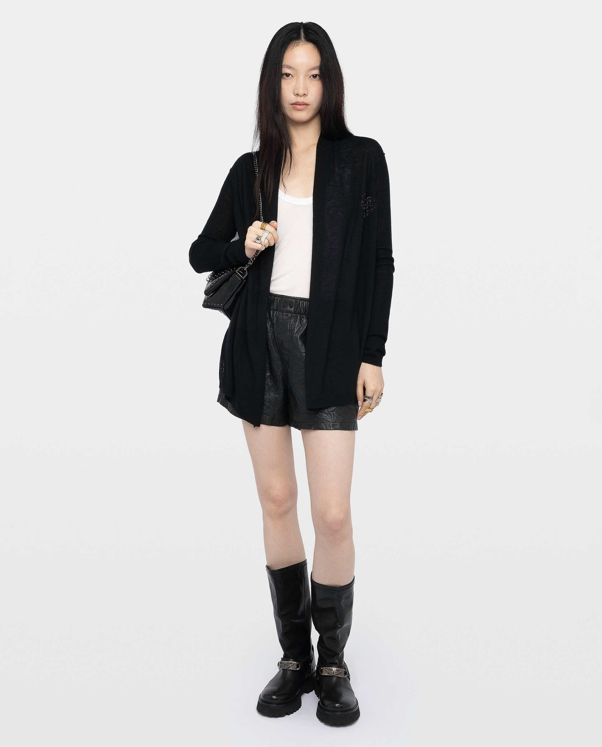 Cárdigan de mujer 100% cachemira largo con cuello chal - Zadig & Voltaire - Negro Negro-4