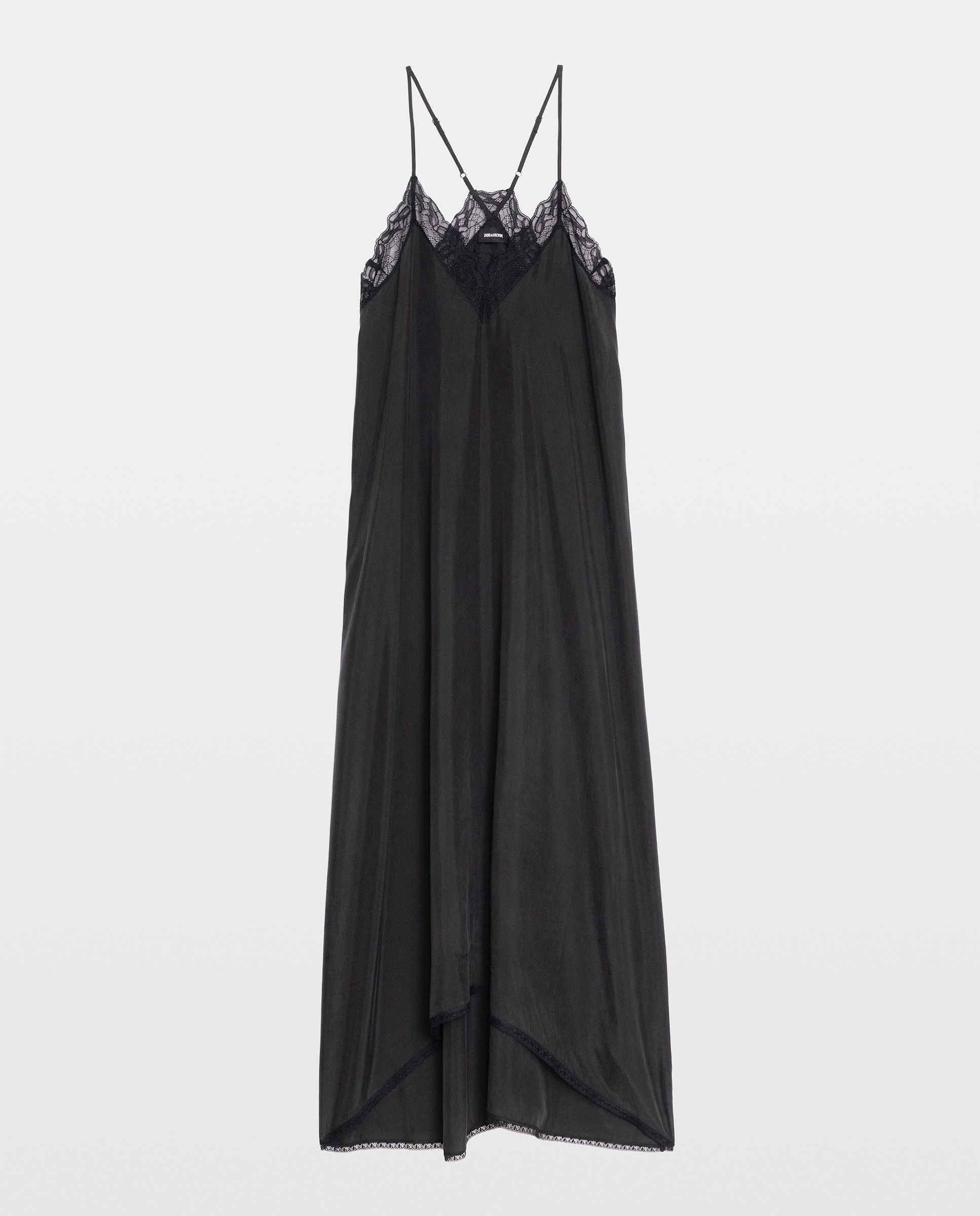 Vestido midi 100% seda habotai con tirantes ajustables y encaje francés - Zadig & Voltaire - Negro Negro-6