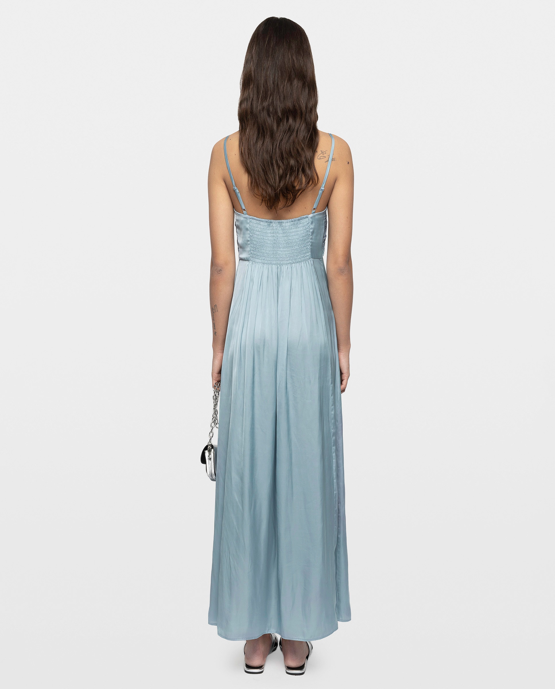 Vestido largo lencero de satén japonés con corpiño plisado - Zadig & Voltaire - Azul Azul-3