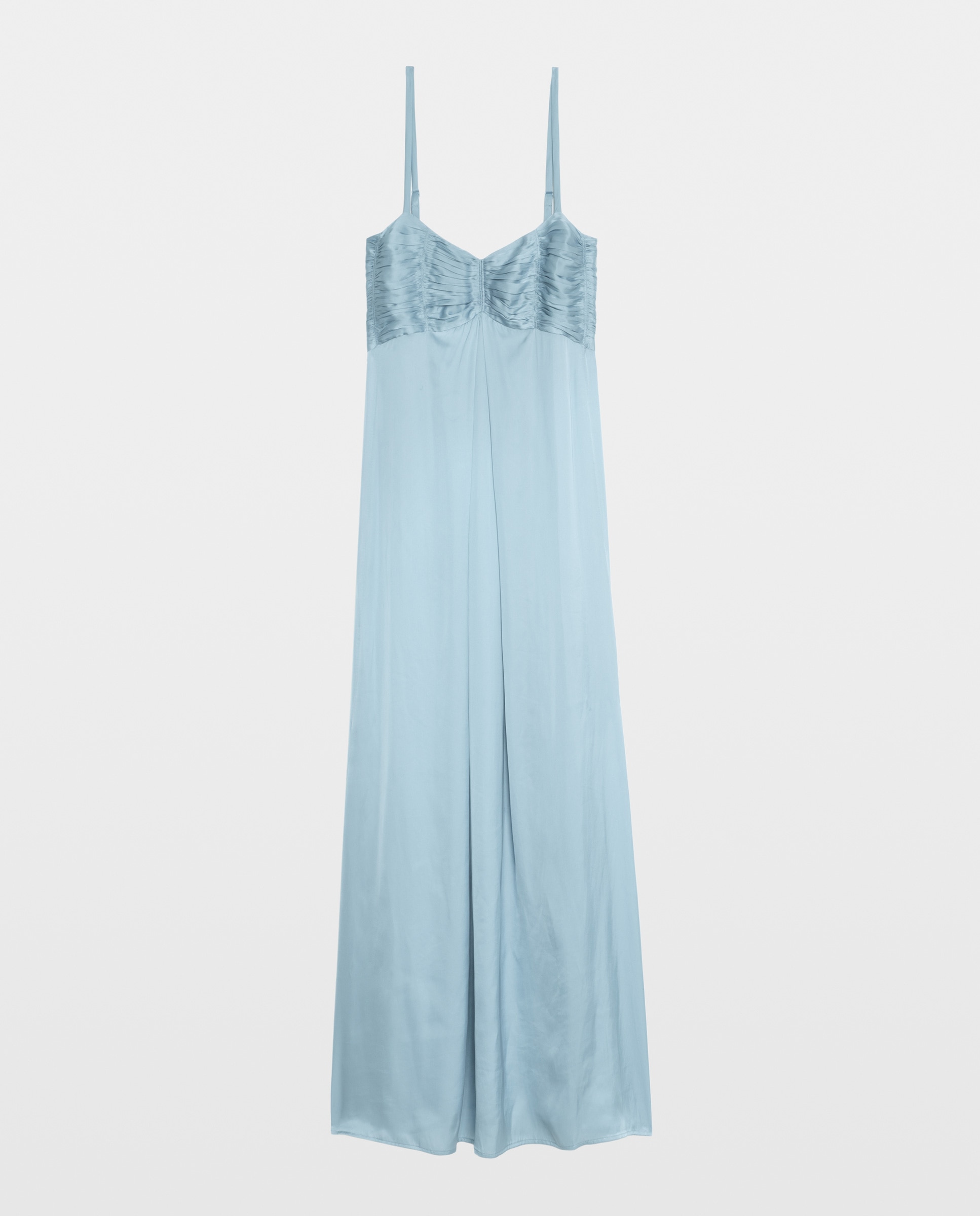 Vestido largo lencero de satén japonés con corpiño plisado - Zadig & Voltaire - Azul Azul-6