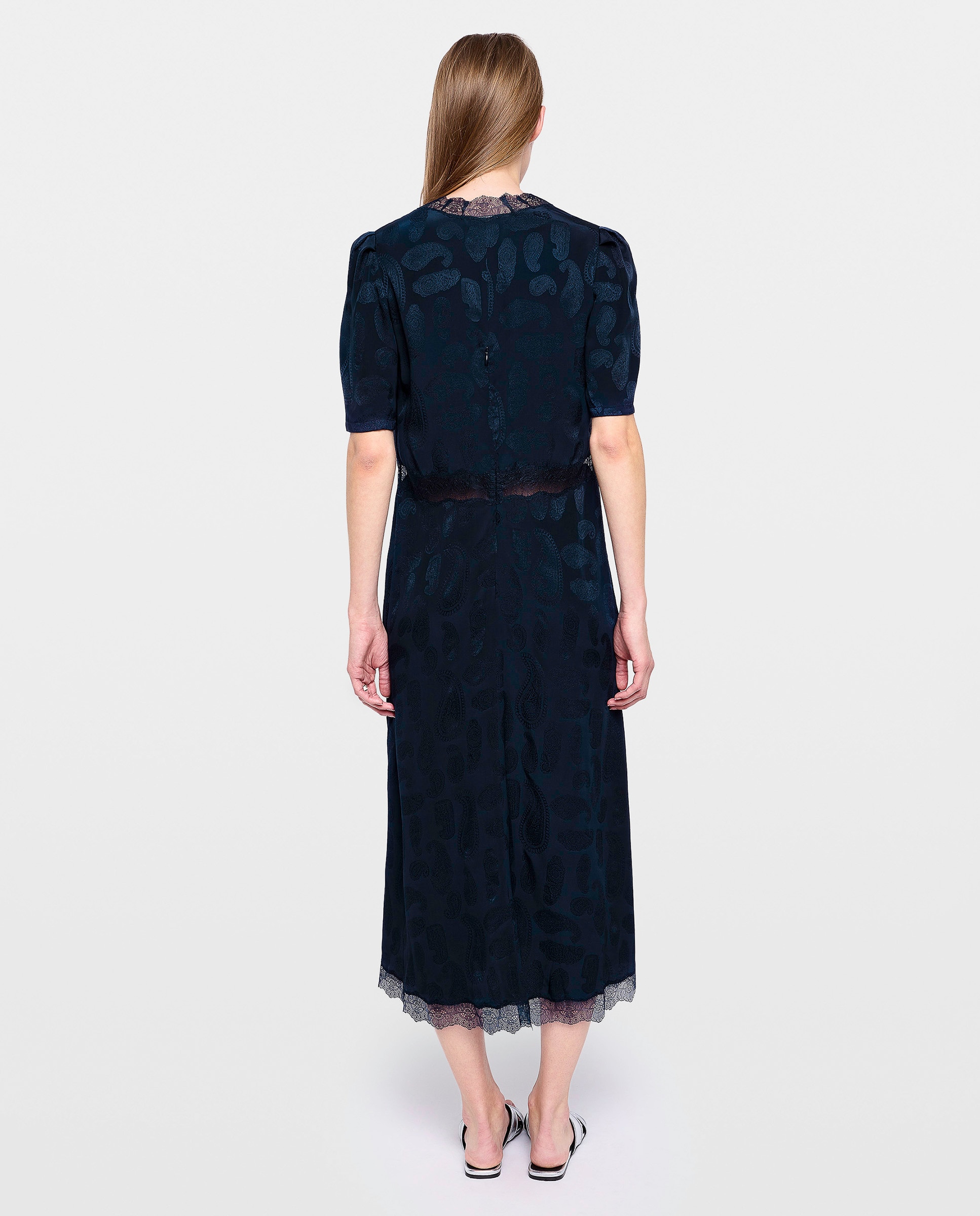 Vestido midi 100% seda de mangas cortas con encaje - Zadig & Voltaire - Azul marino Azul marino-3