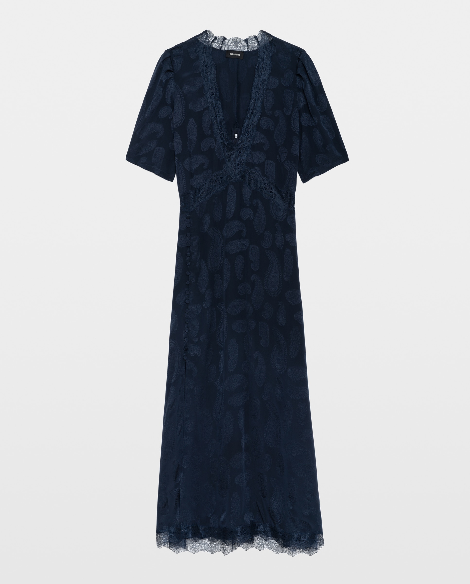 Vestido midi 100% seda de mangas cortas con encaje - Zadig & Voltaire - Azul marino Azul marino-6