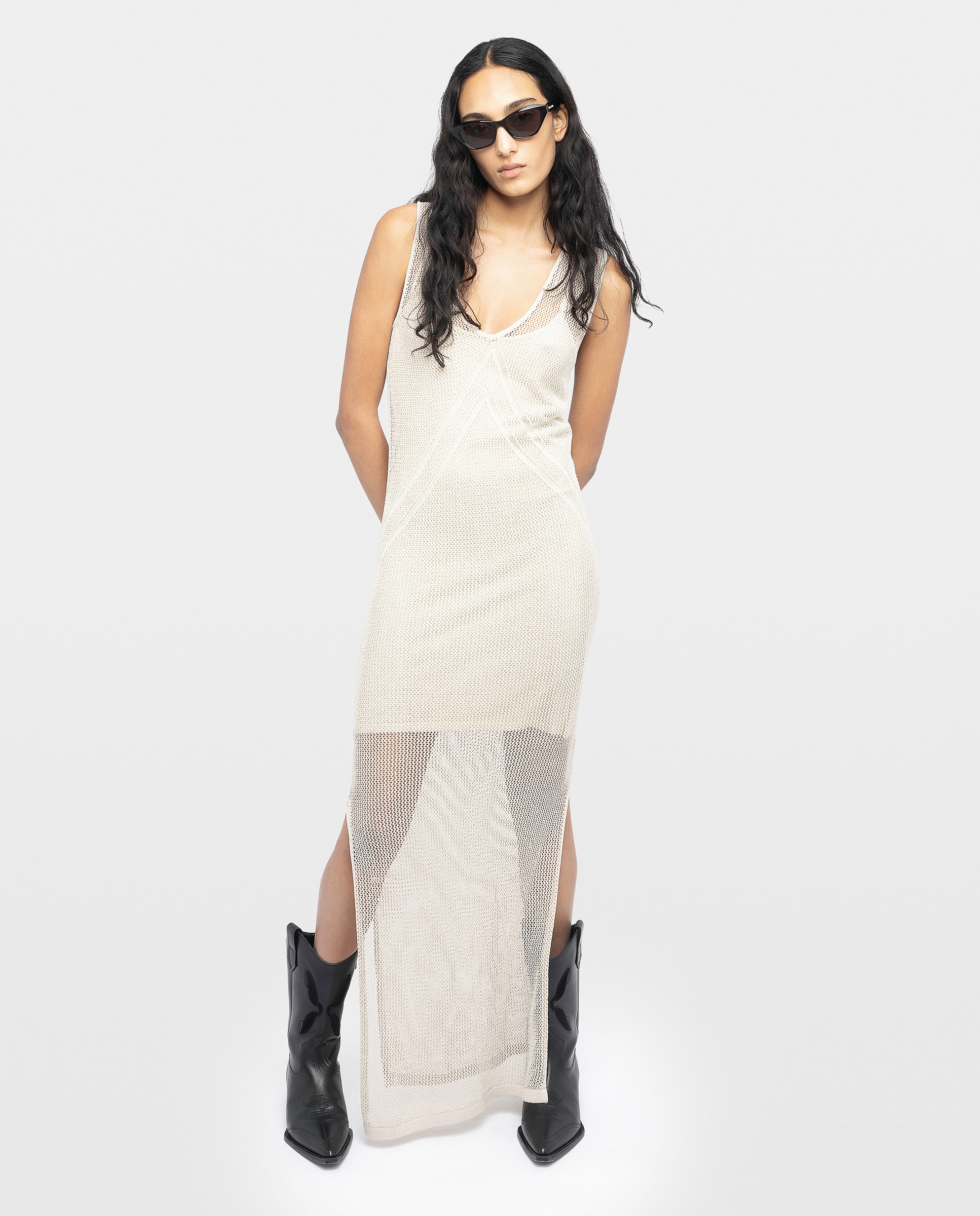 Zadig & Voltaire - Vestido largo sin mangas de algodón transparente con lurex.