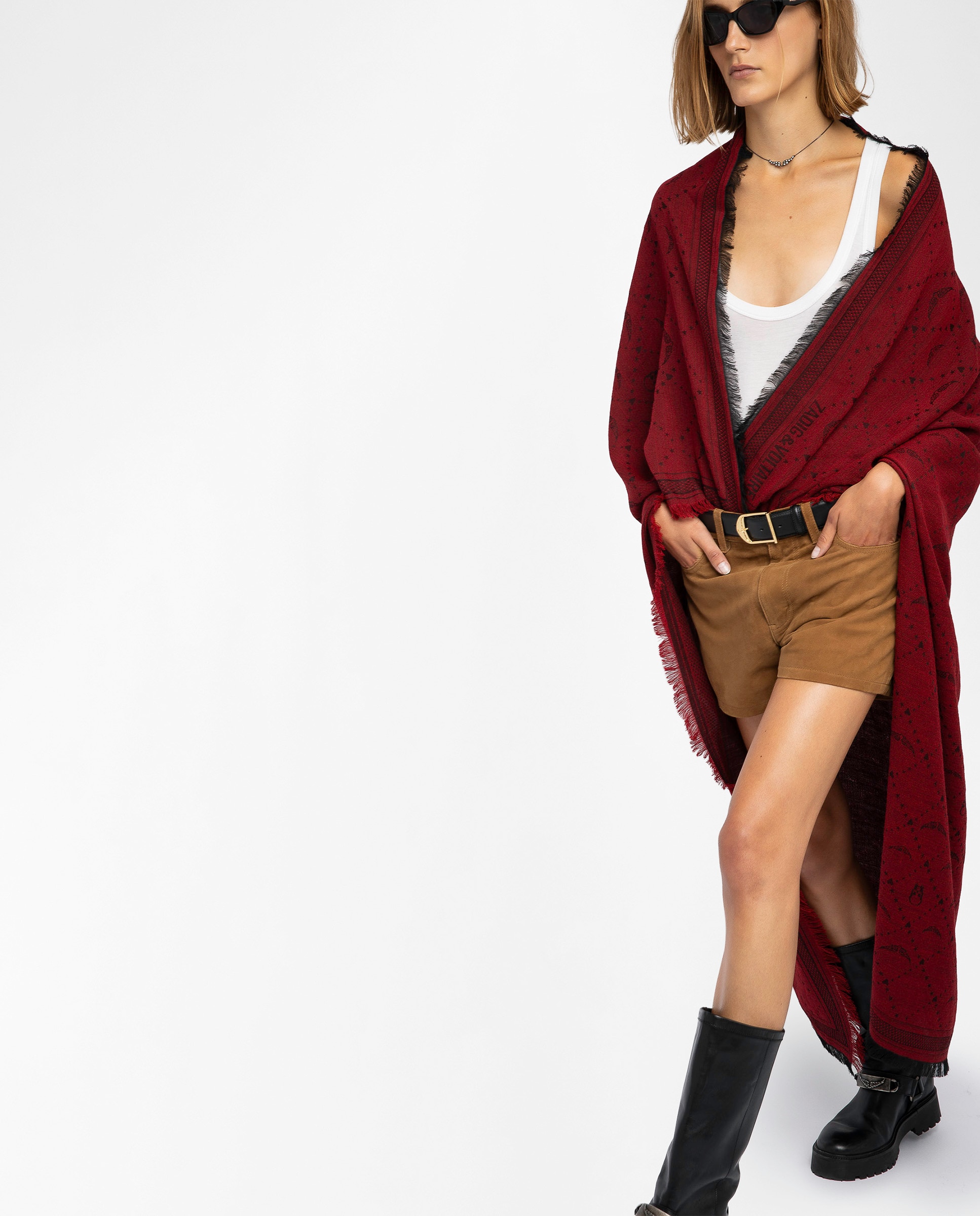 Pañuelo de mujer jacquard con monograma de modal grande - Zadig & Voltaire - Rojo Rojo-3