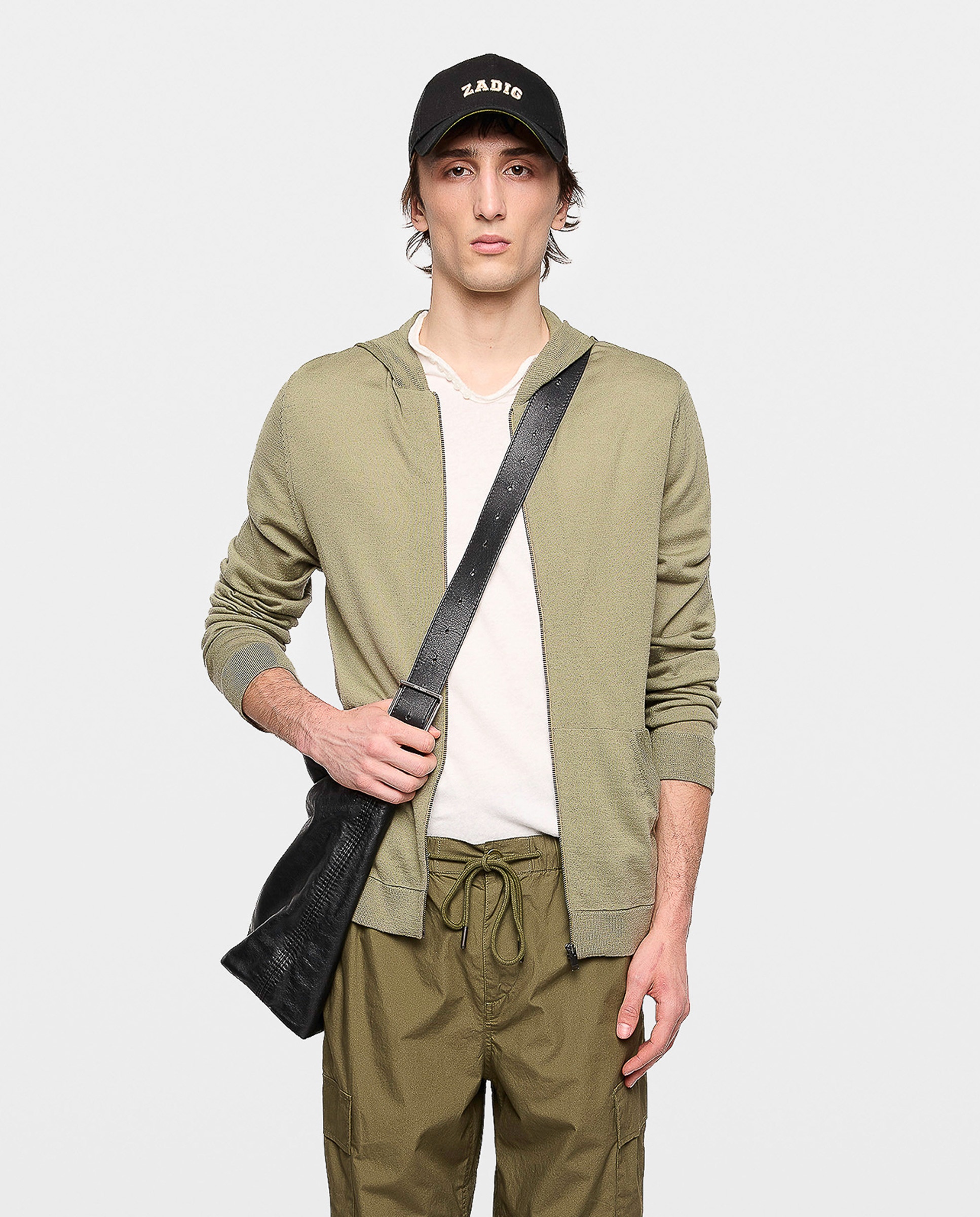 Imagen 0 de Sudadera con cremallera de hombre tipo cárdigan con capucha de lana Beige