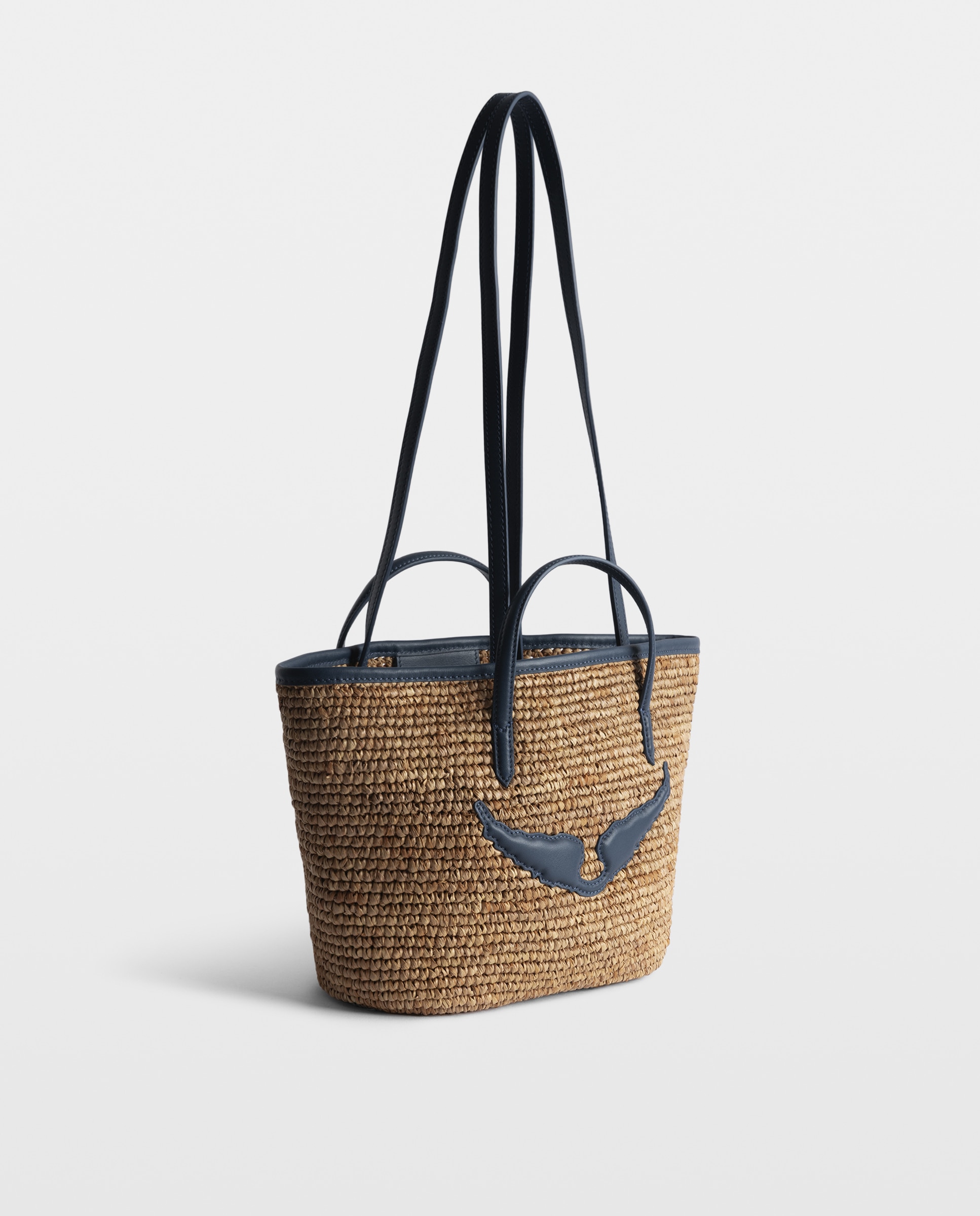 Capazo mini wings de rafia con asas de piel - Zadig & Voltaire - Azul marino Azul marino-5