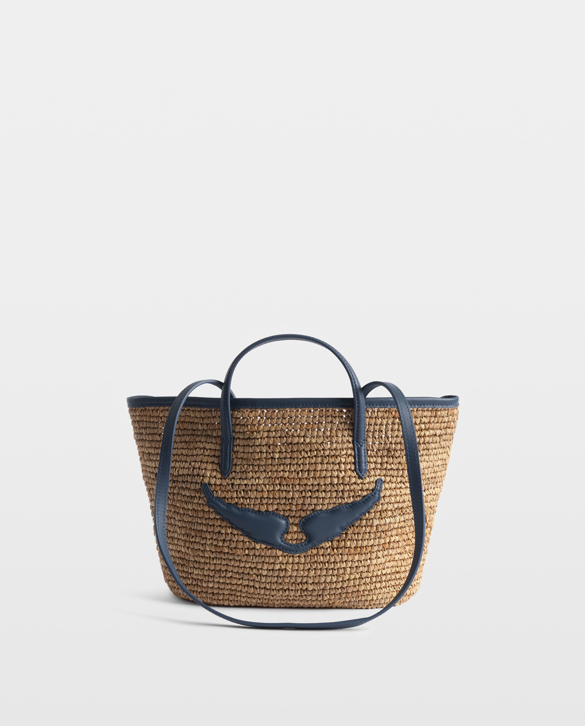Capazo mini wings de rafia con asas de piel - Zadig & Voltaire - Azul marino Azul marino-6