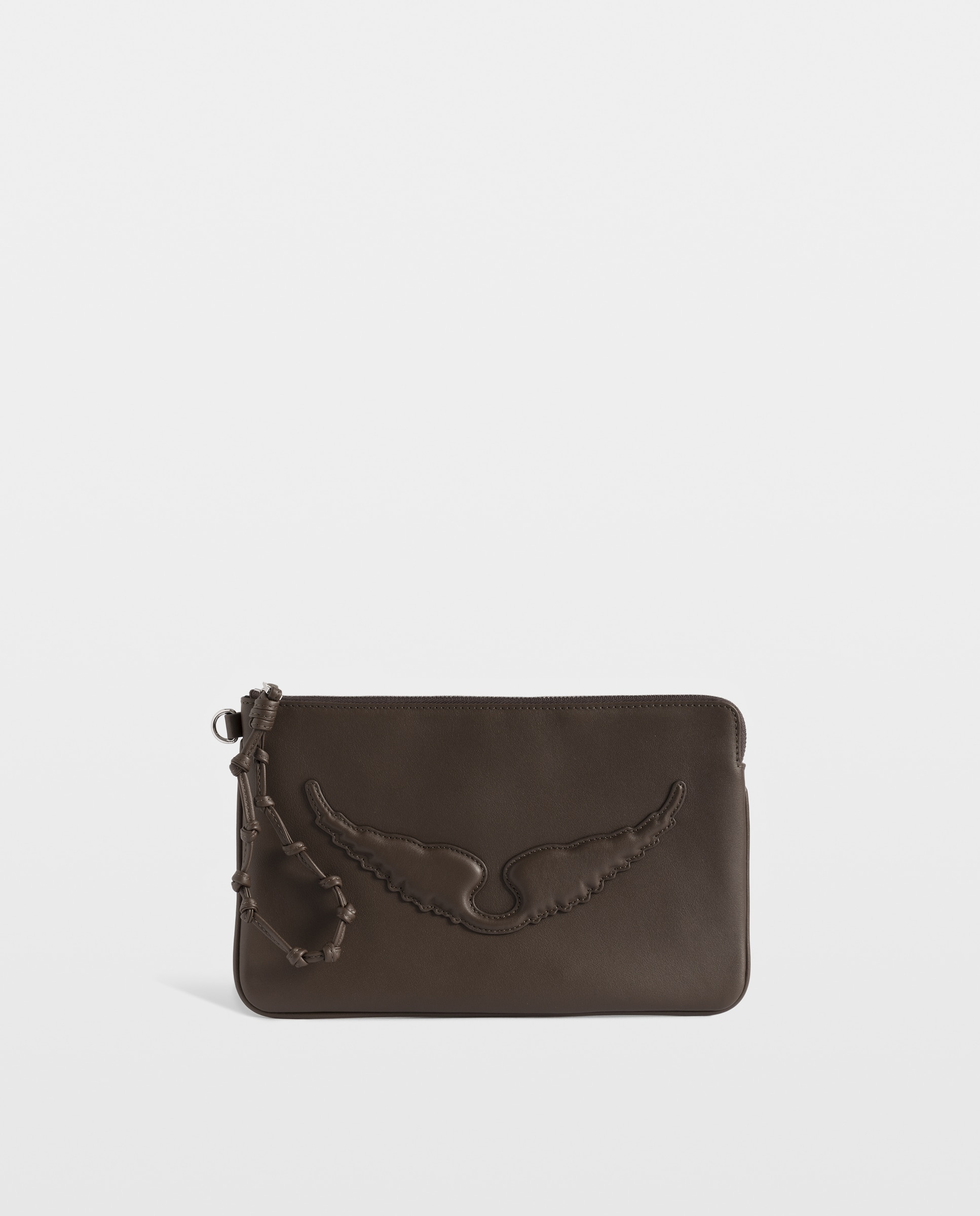 Clutch de mujer de piel lisa con detalles de alas y asa muñequera - Zadig & Voltaire - Marrón Marrón-1