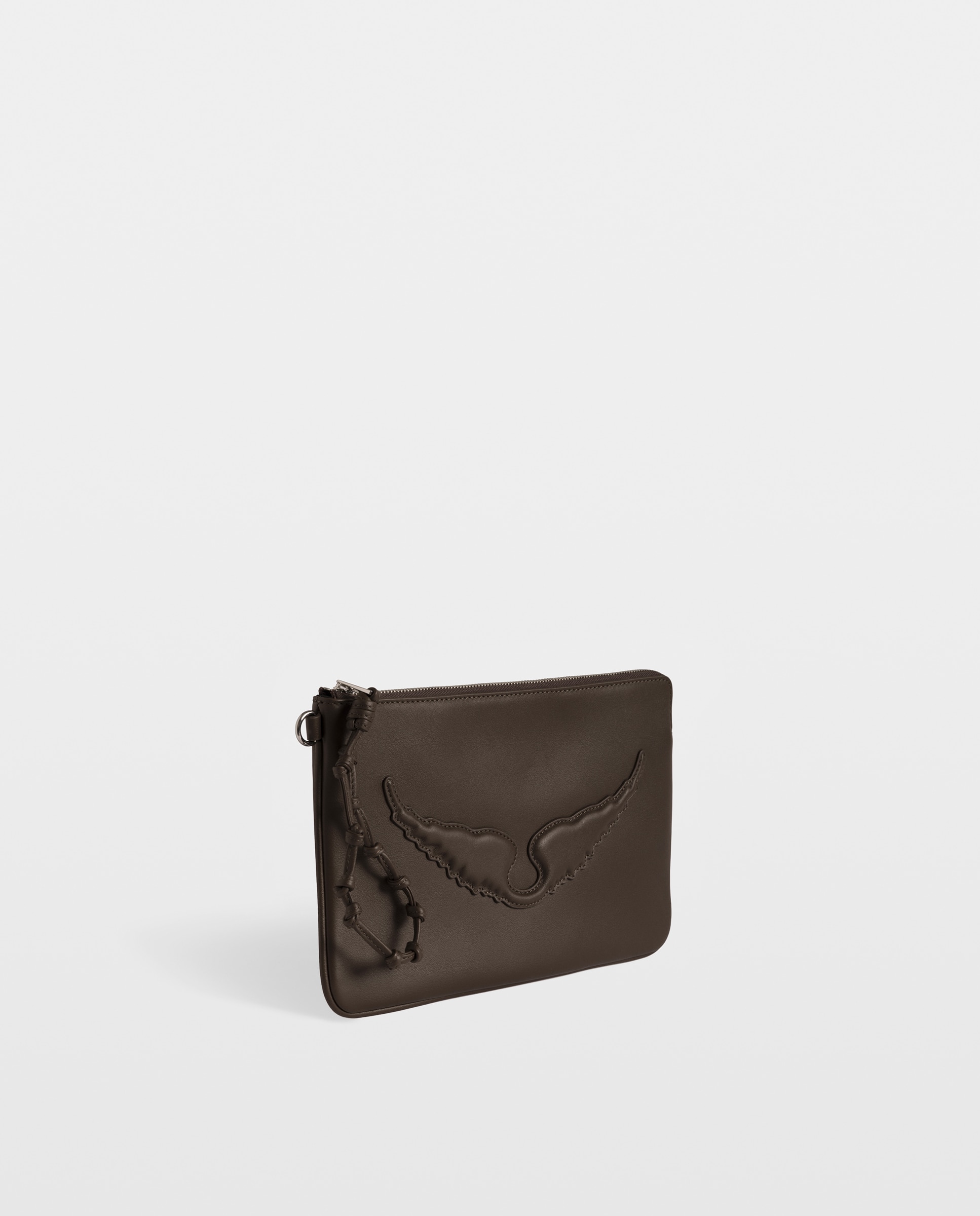 Clutch de mujer de piel lisa con detalles de alas y asa muñequera - Zadig & Voltaire - Marrón Marrón-5