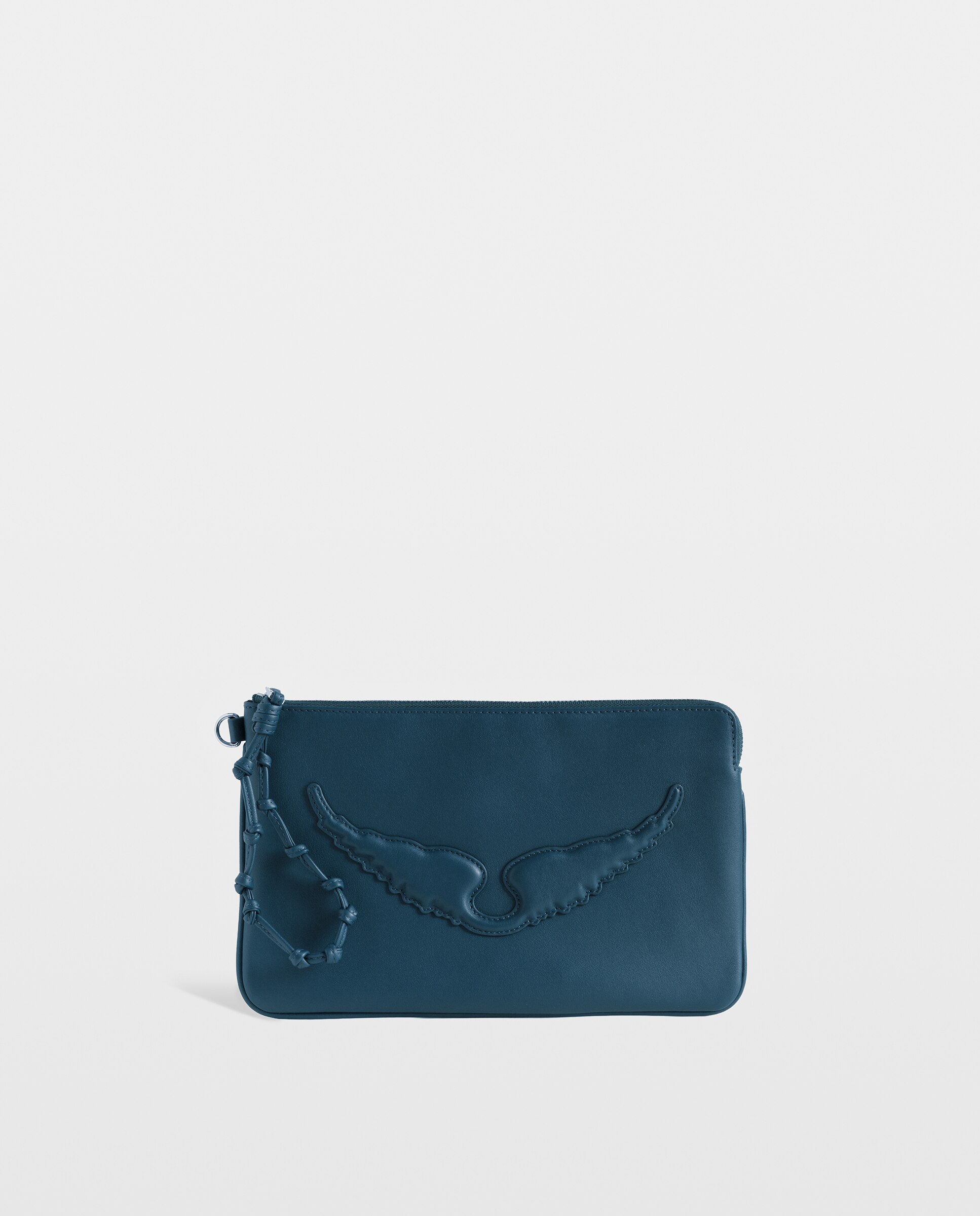 Clutch de mujer de piel lisa con detalles de alas y asa muñequera - Zadig & Voltaire - Azul marino Azul marino-1
