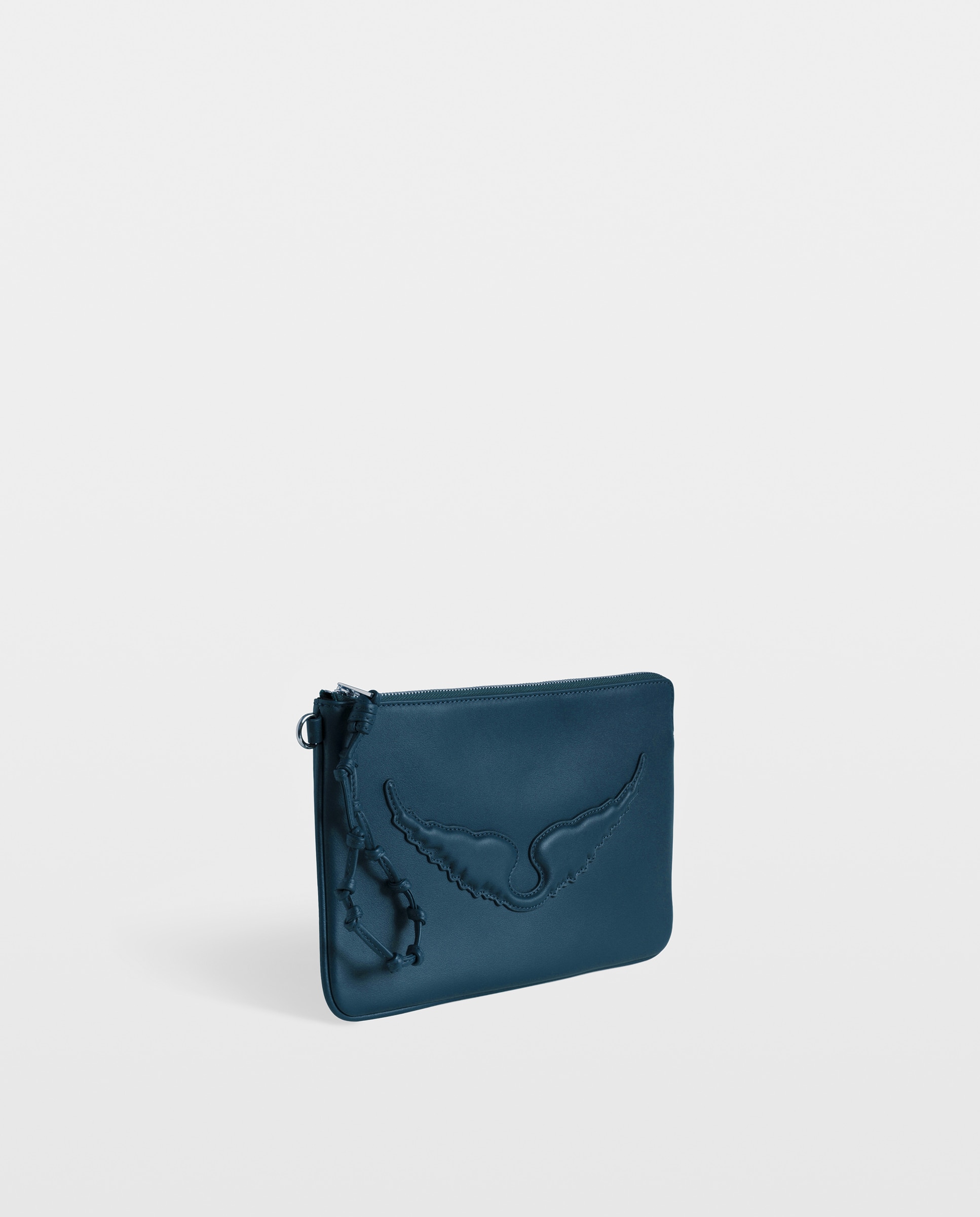 Clutch de mujer de piel lisa con detalles de alas y asa muñequera - Zadig & Voltaire - Azul marino Azul marino-5