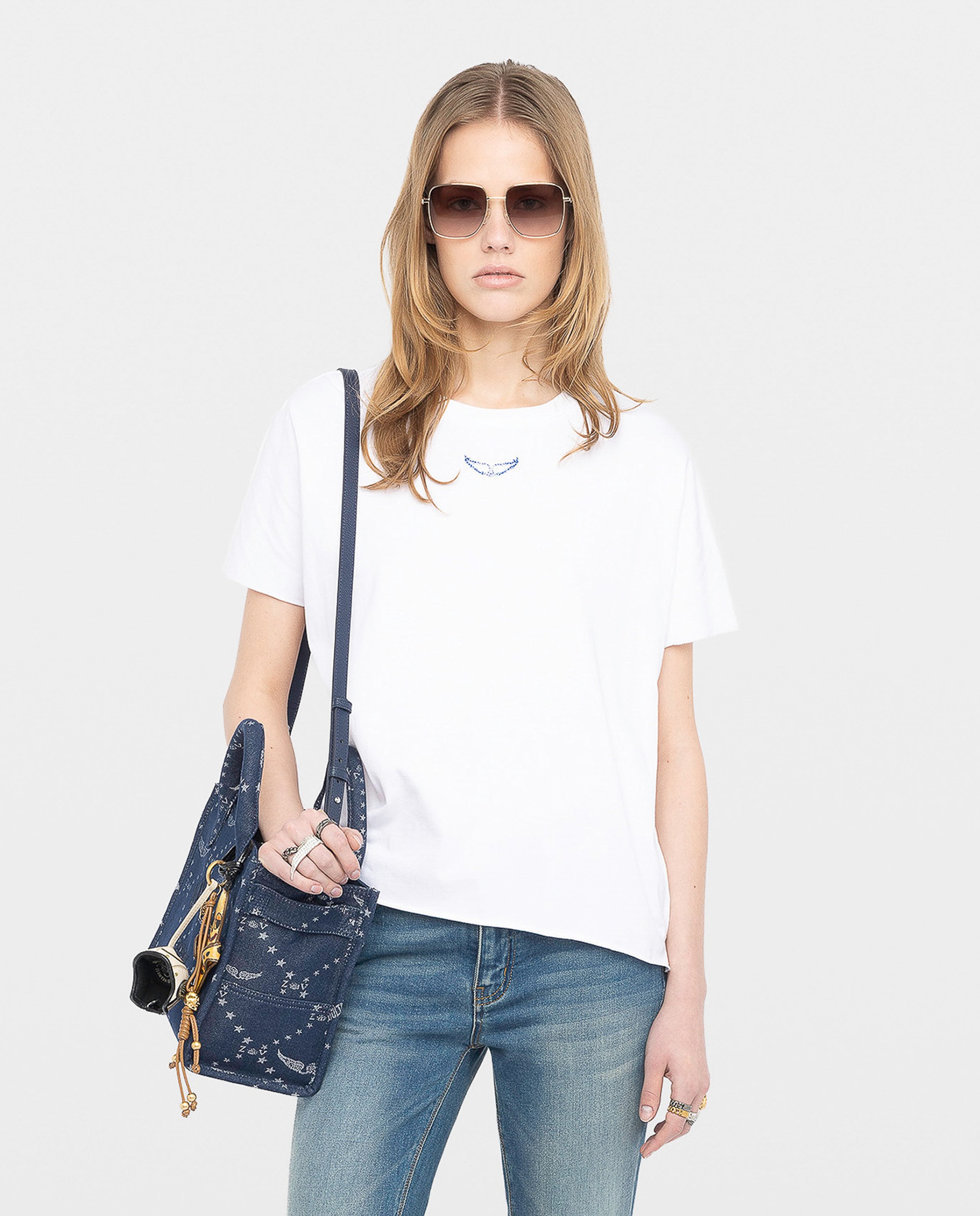 Camiseta de mujer de manga corta de algodón con strass - Zadig & Voltaire - Blanco Blanco-1