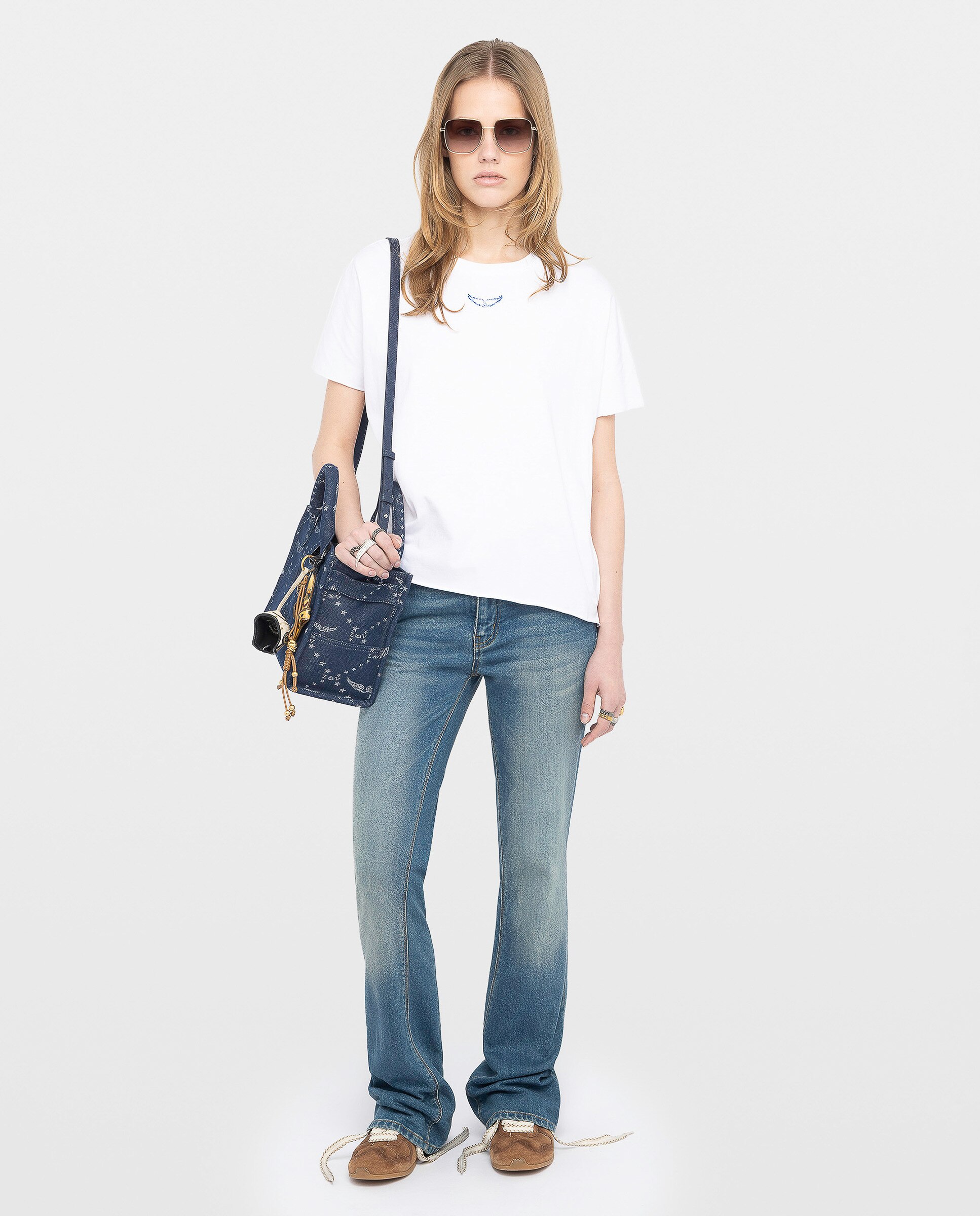 Camiseta de mujer de manga corta de algodón con strass - Zadig & Voltaire - Blanco Blanco-4