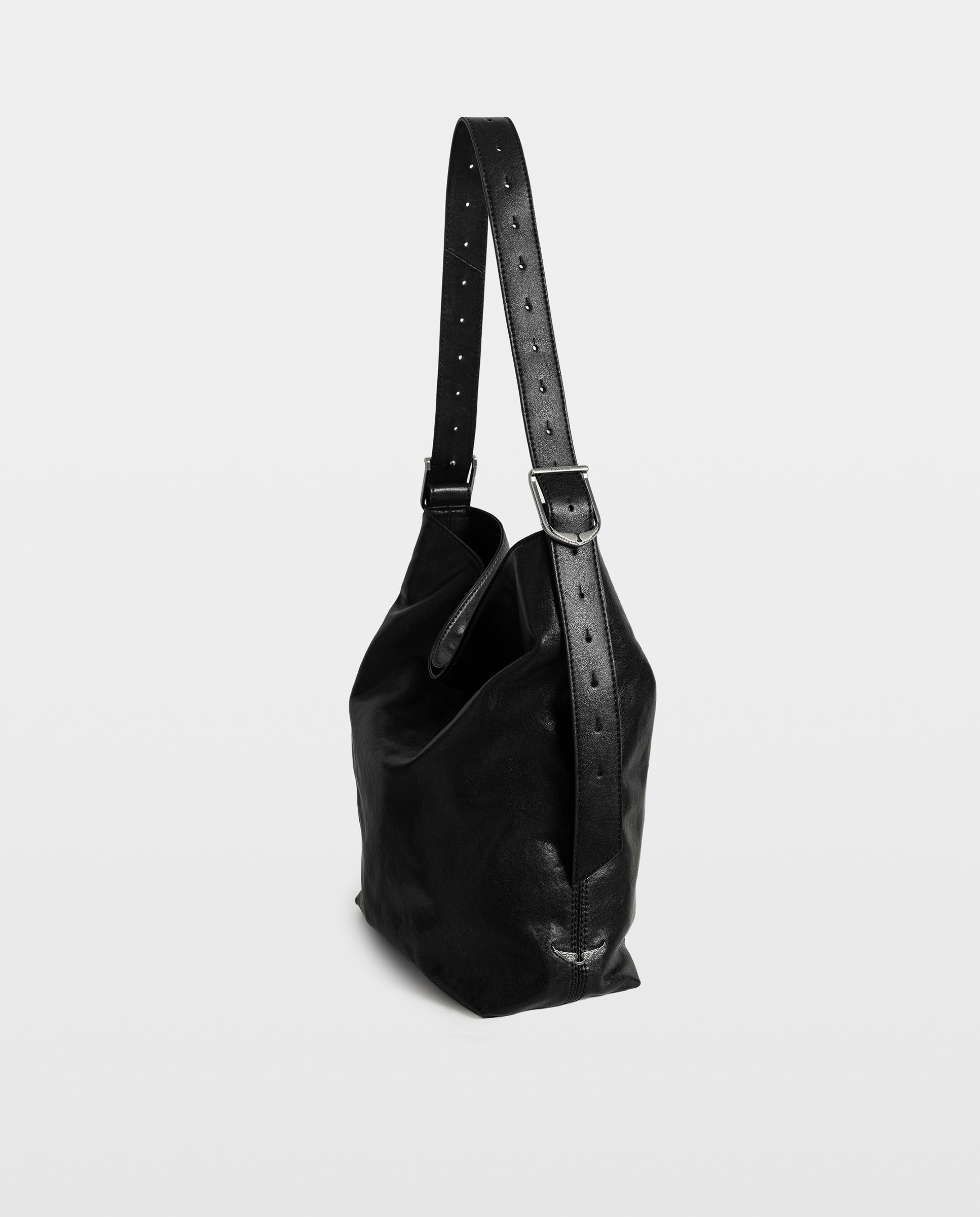 Bolso de hombro hobo de piel con asa ajustable - Zadig & Voltaire - Negro Negro-3