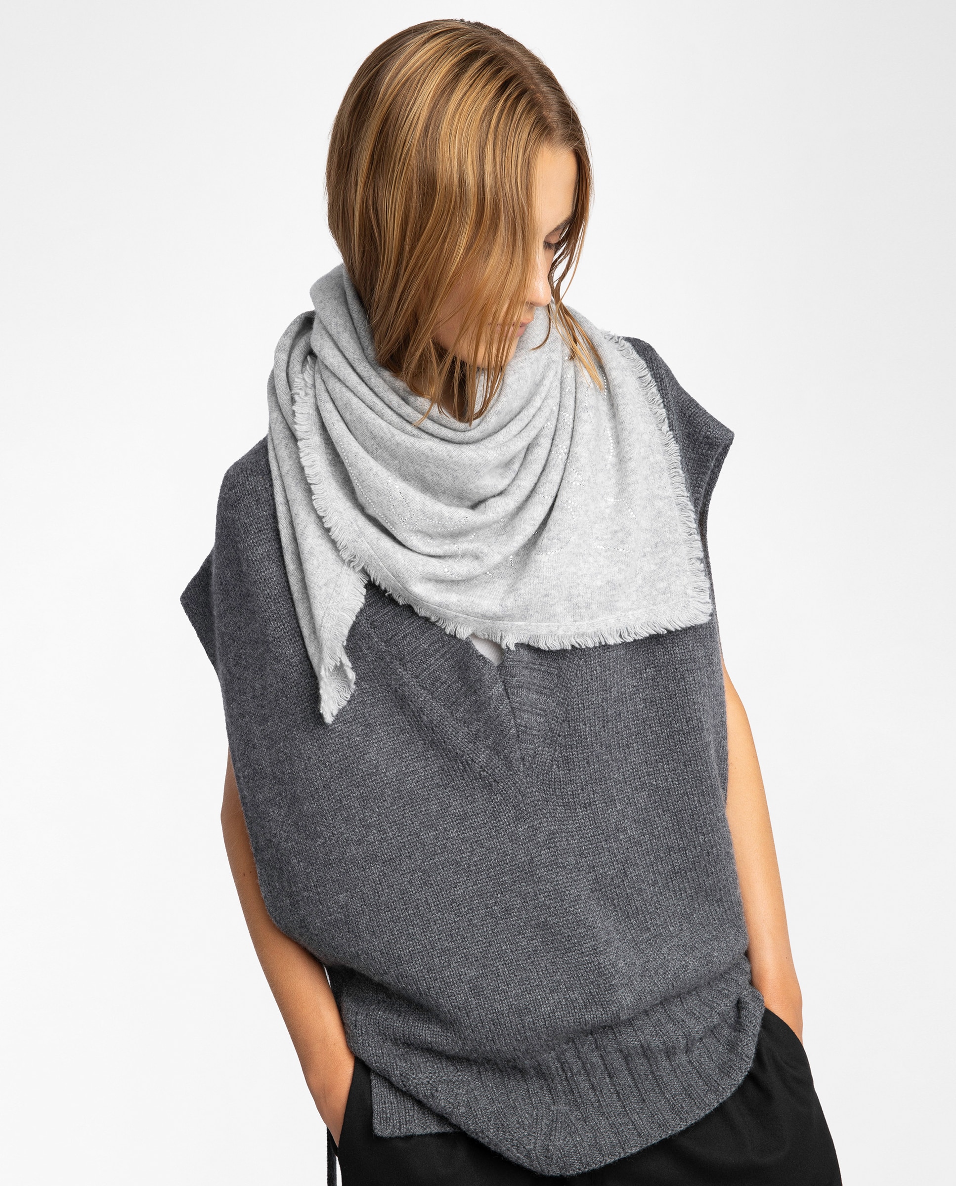 Pañuelo strass western 90 para mujer en cachemira - Zadig & Voltaire - Gris Gris-2