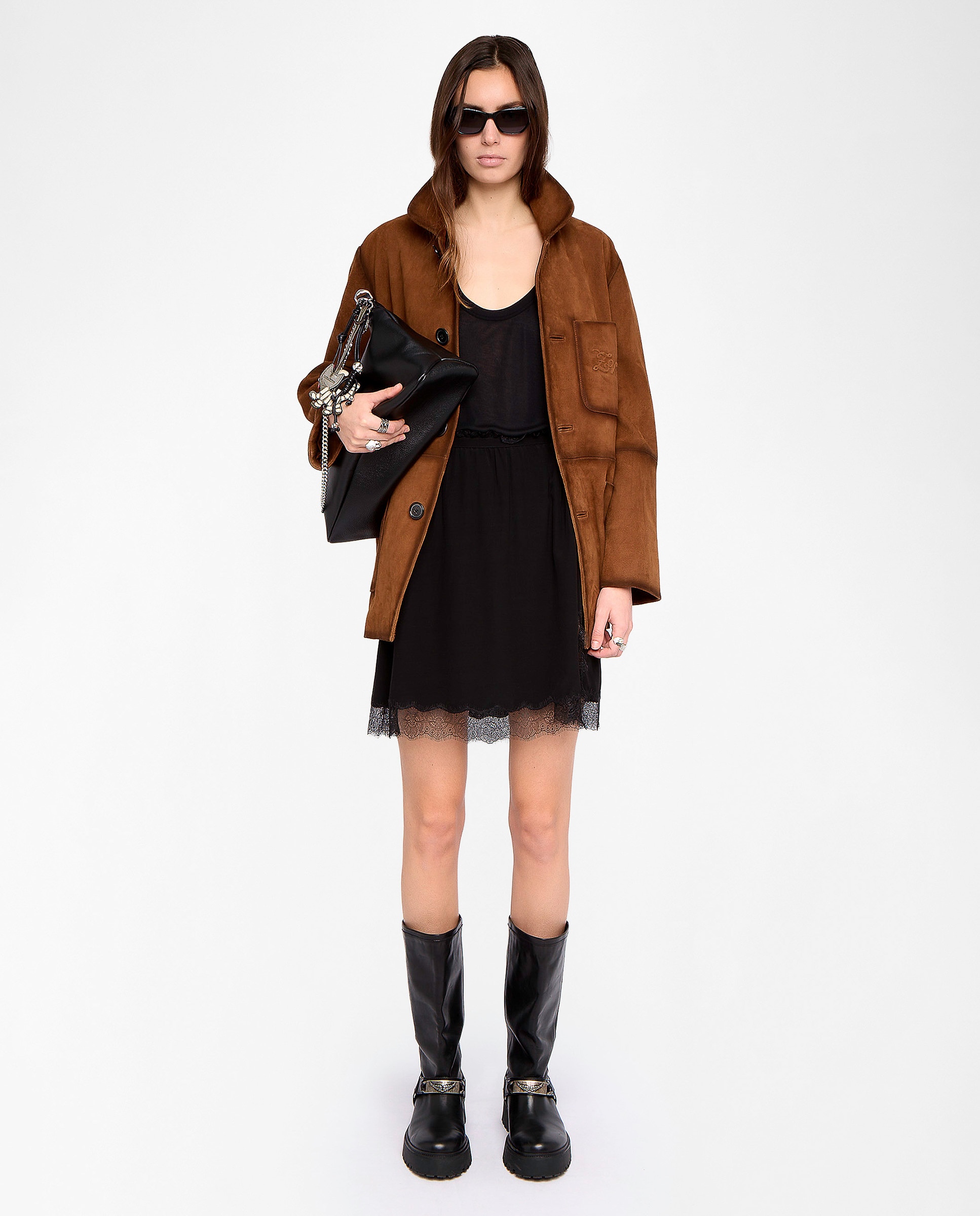 Falda corta inspiración lencera con encaje - Zadig & Voltaire - Negro Negro-1