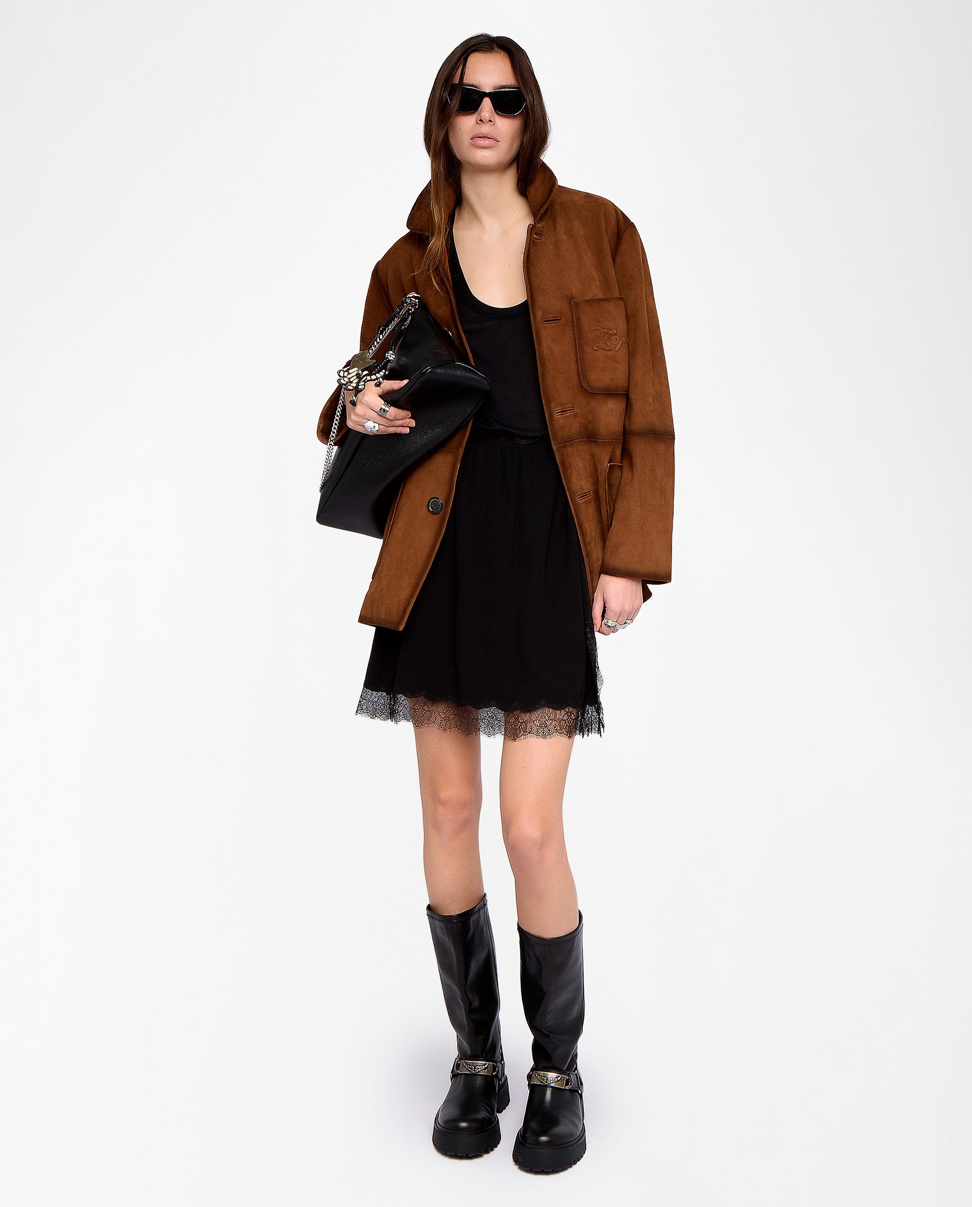 Falda corta inspiración lencera con encaje - Zadig & Voltaire - Negro Negro-2