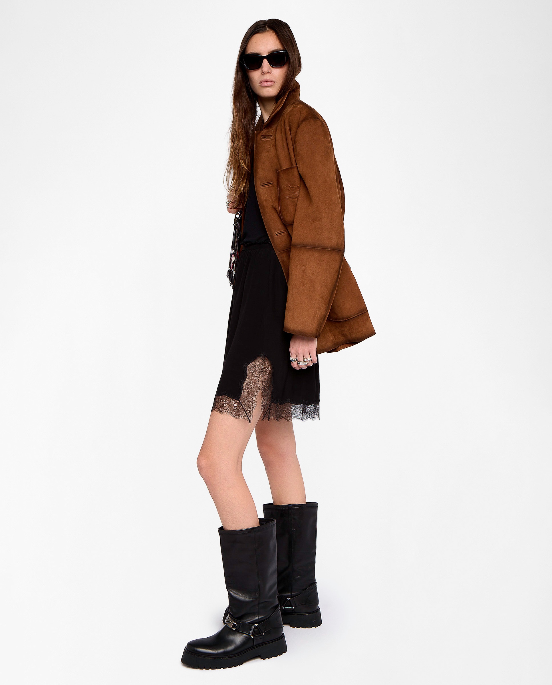 Falda corta inspiración lencera con encaje - Zadig & Voltaire - Negro Negro-4