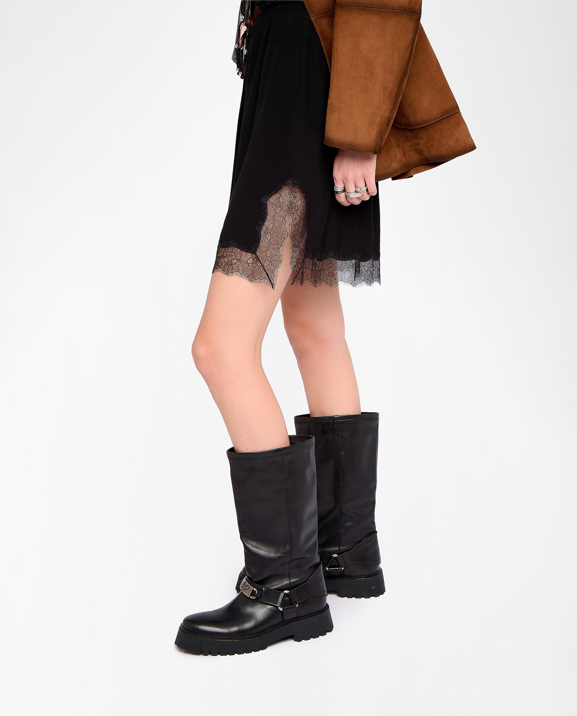 Falda corta inspiración lencera con encaje - Zadig & Voltaire - Negro Negro-5