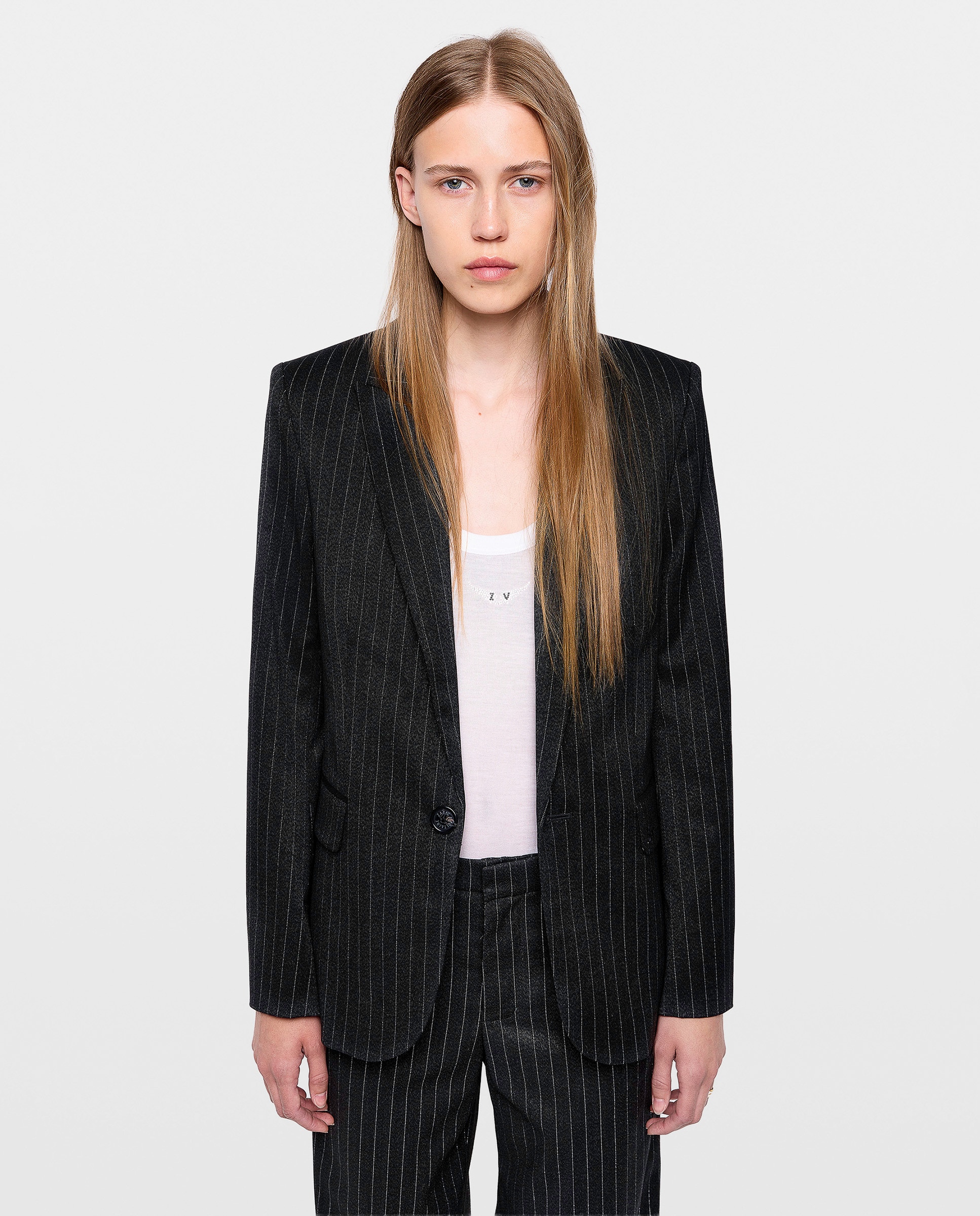 Blazer de mujer recto estructurado con hombreras - Zadig & Voltaire - Gris oscuro Gris oscuro-1