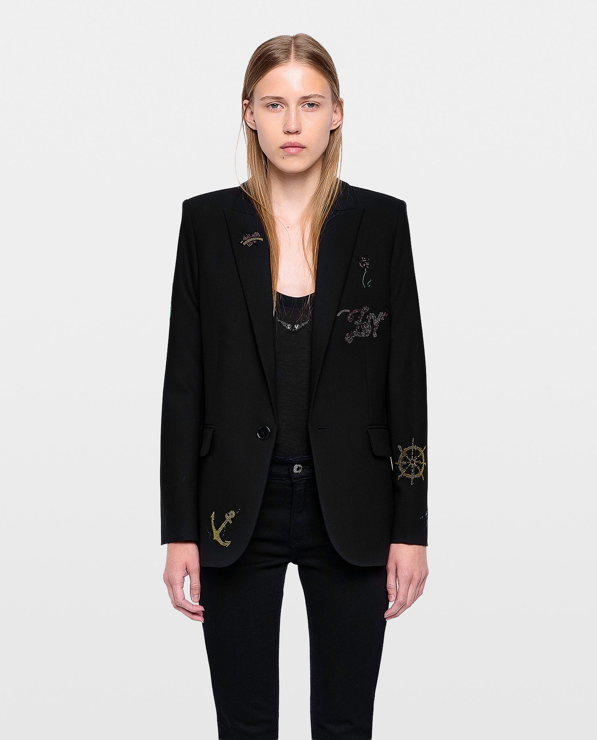 Blazer de mujer recto de tejido sastre con strass - Zadig & Voltaire - Negro Negro-1