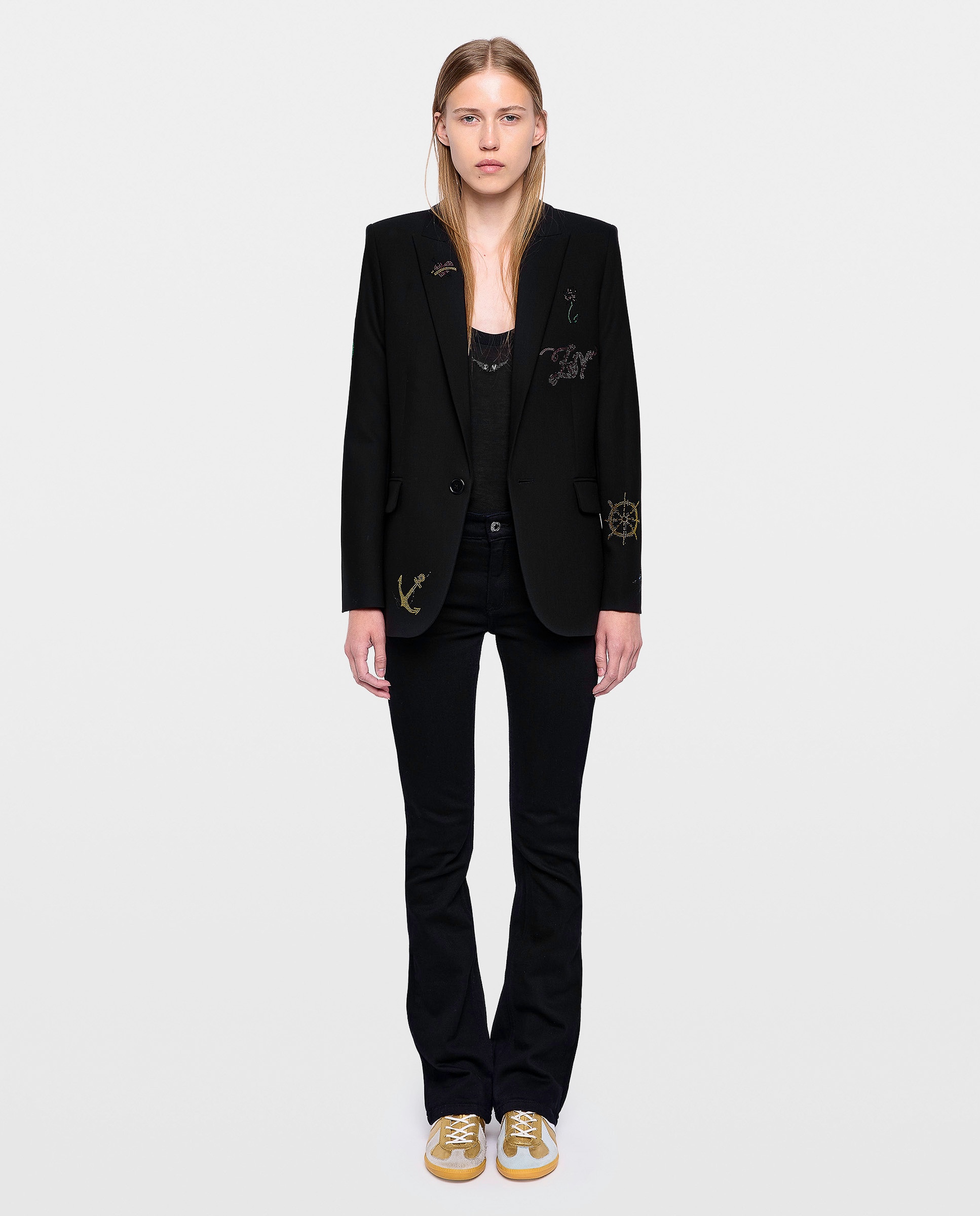 Blazer de mujer recto de tejido sastre con strass - Zadig & Voltaire - Negro Negro-3
