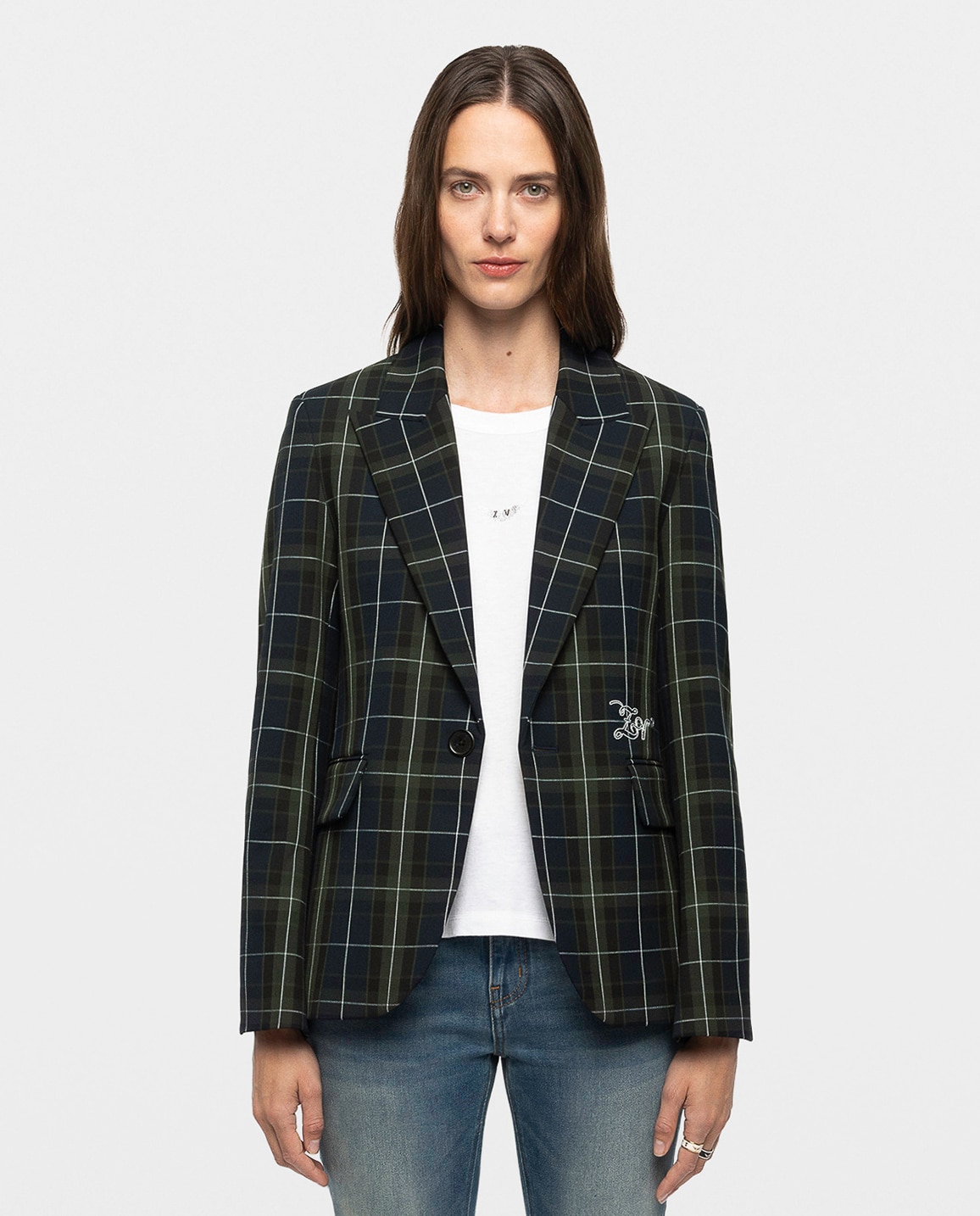 Blazer de mujer oversize con estampado de tartán