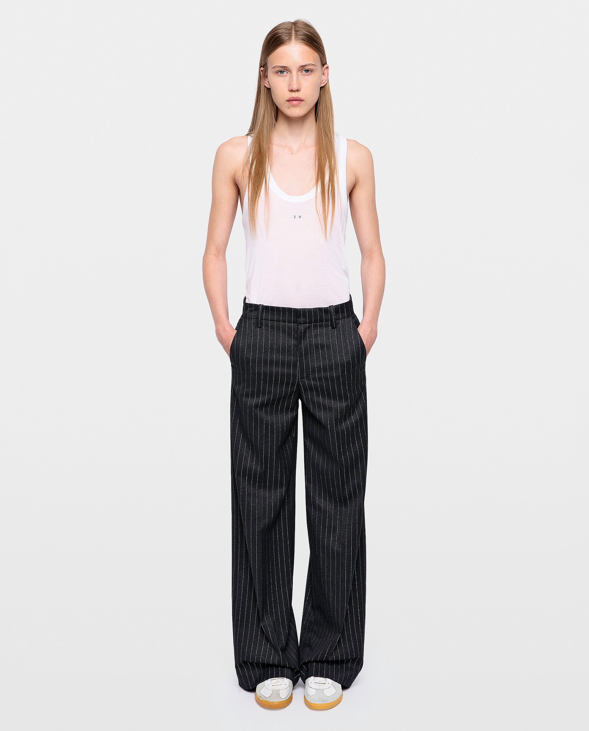 Imagen 0 de Pantalones rectos de mujer de cintura alta amplios Gris oscuro