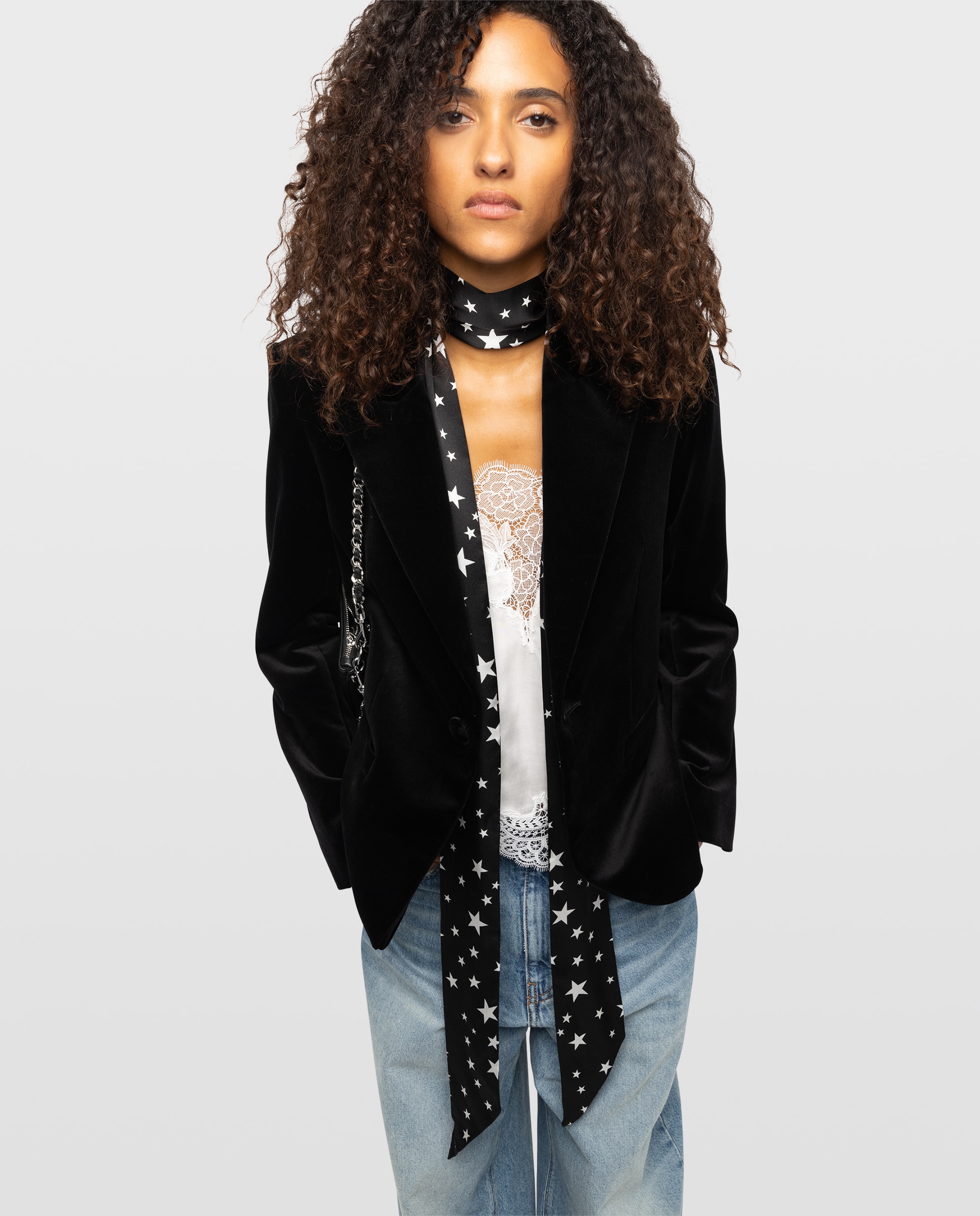 Blazer de mujer estructurado de terciopelo con mangas largas - Zadig & Voltaire - Negro Negro-1