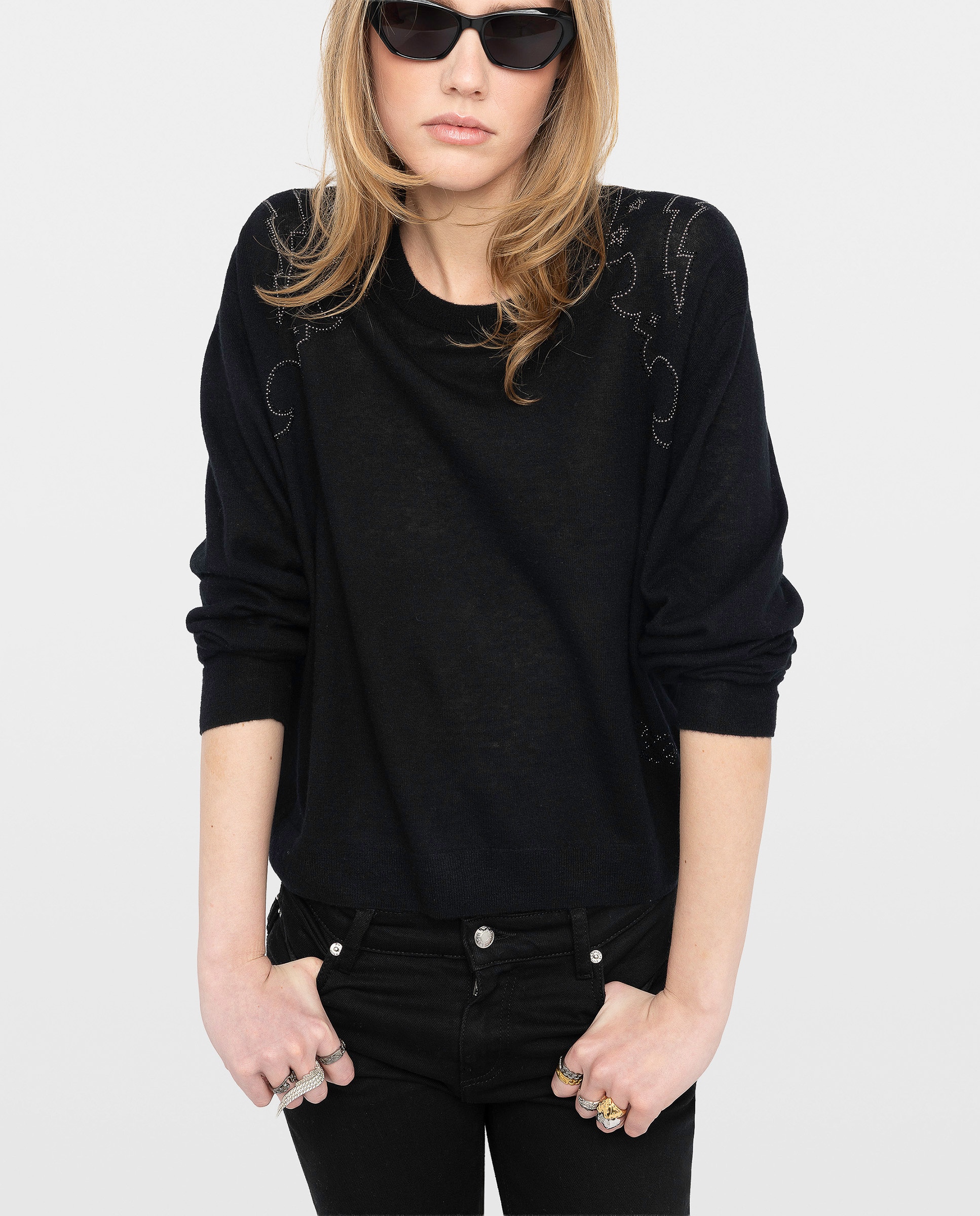 Jersey de mujer 100% cachemira con strass - Zadig & Voltaire - Negro Negro-1